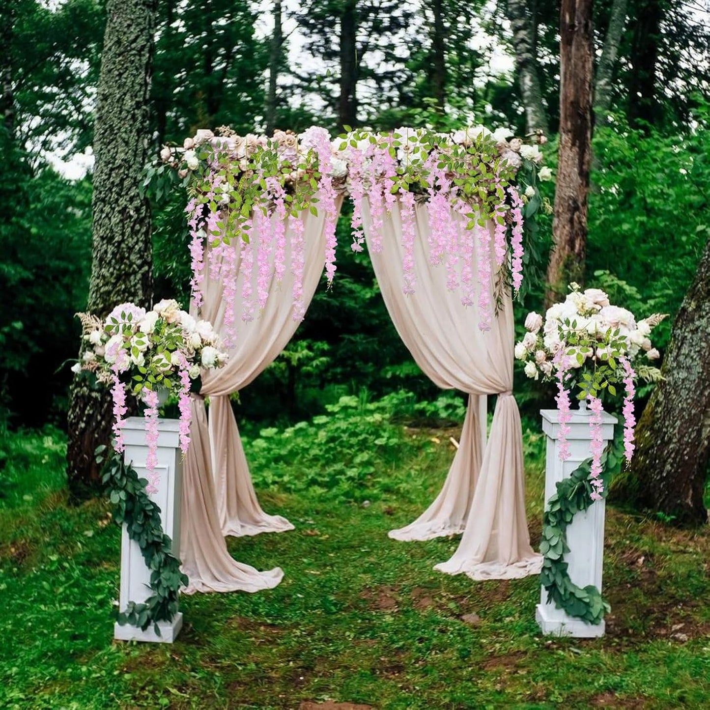 24 Pack Pink Wisteria Hanging Flowers, 3.4 Ft Fake Hanging Flowers, Artificial Wisteria Garland Vines for Wedding Room Backdrop Outdoor Patio Garden Decoration