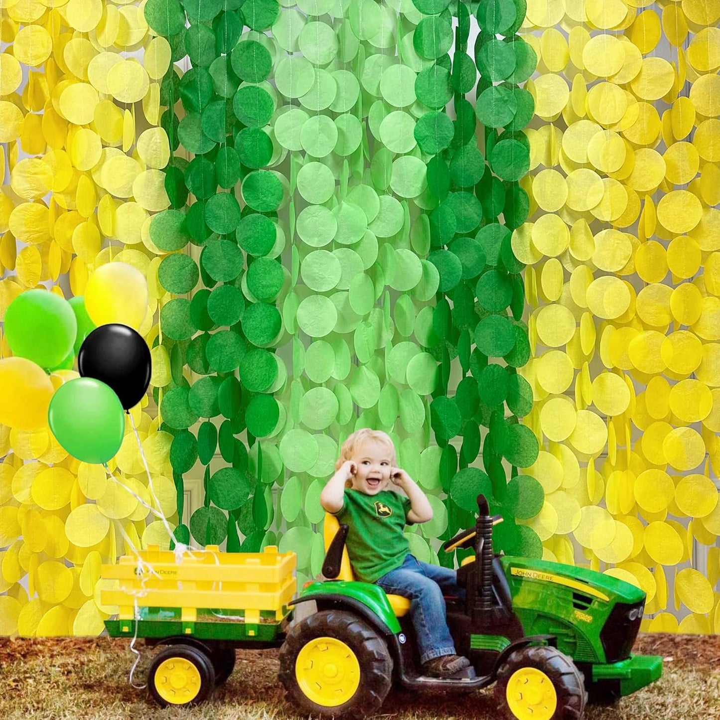 205Ft Yellow Green Party Decorations Ombre Green Yellow Circle Dot Backdrop Garland Tissue Paper Polka Dots Hanging Streamer for Spring Summer Birthday Engagement Wedding Bridal Shower Party Supplies
