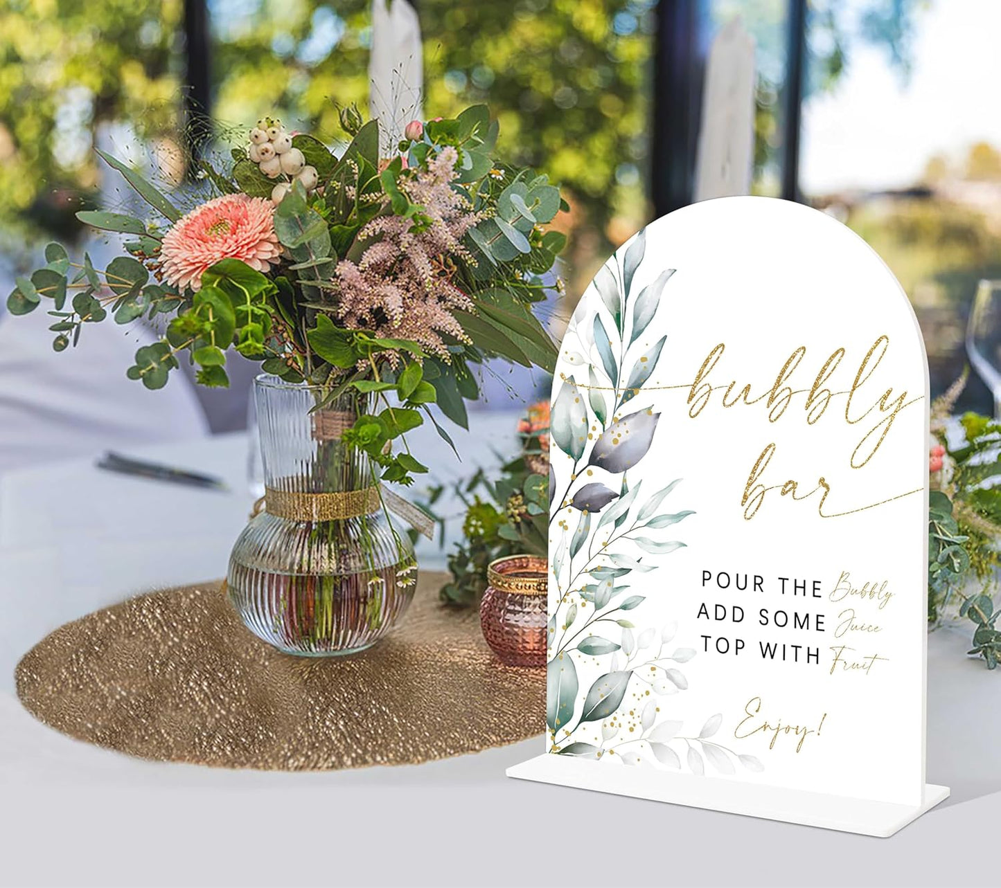 Acrylic Wedding Signs, Greenery Theme Bubbly Bar Sign, Wedding Reception Signage, Bridal Shower Table Decor with Stand, Engagement, Anniversary, Newlywed Events and Parties Supplies, 04