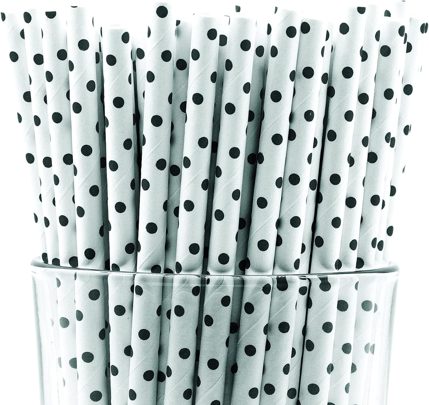 Pack of 900 Black Polka Dot Biodegradable 4-Ply Paper Drinking Straws (Compostable, Non-toxic, BPA-free)