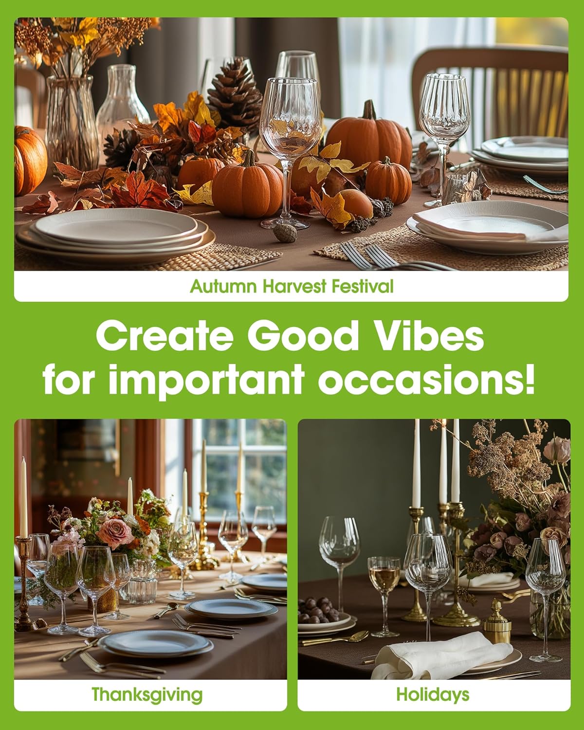 Pureegg Plastic Table Cloth Disposable 10 Pack, 54 x 108 Inch Table Cloths, Party, Thanksgiving Decorations, Harvest, Fall Tablecloths, Rectangle, Plastic Cover, Leakproof & Sturdy, Brown