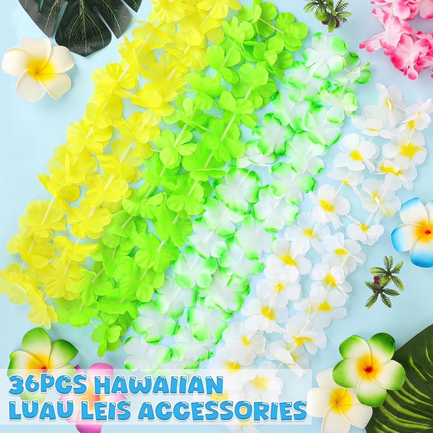 Luau Party Decorations, 36PCS Hawaiian Themed Leis Necklace Costume Accessories, Colorful Hawaiian Leis Tropical Theme Silk Flower Clothing Accessories Bulk, Hawaii Flower Lays Summer Pool Supplies