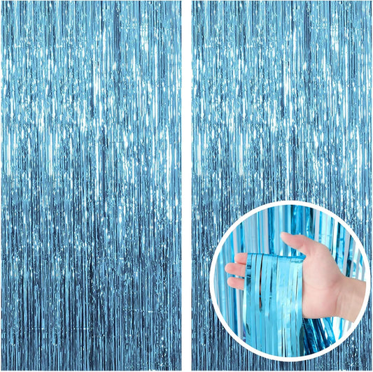 2 Pack Blue Backdrop Curtain Tinsel Streamers Ocean Themed Decor Birthday Party Decorations Foil Fringe Backdrop Graduation Baby Shower Bachelorette Winter Party Decorations Supplies
