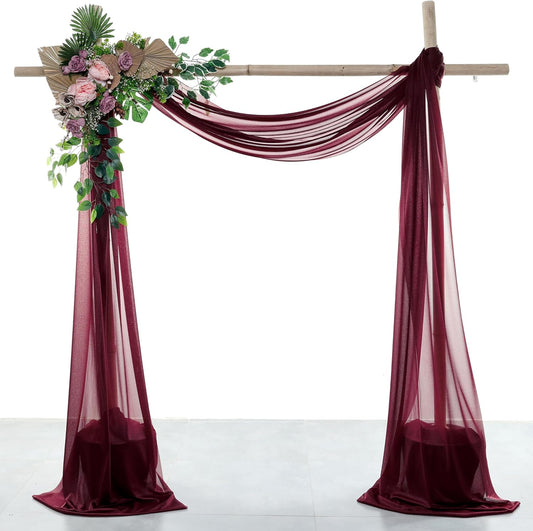 VDS Pack of 2 Panel (30 Inch X 100 Feet) Wedding Arch Draping Fabric Sheer Chiffon Fabric Drapery for Wedding Ceremony Reception Swag Backdrop Canopy Chuppah ARBO Altars Decoration (Burgundy)