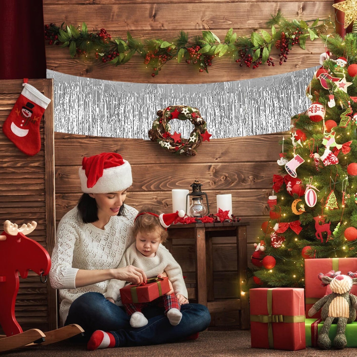 BEISHIDA 3 Packs 30 Feet Metallic Foil Fringe Garland Tinsel Streamers，Shiny Silver Wall Hanging Tinsel Fringe Banners for Wedding Birthday Party Decoration Halloween Christmas New Year