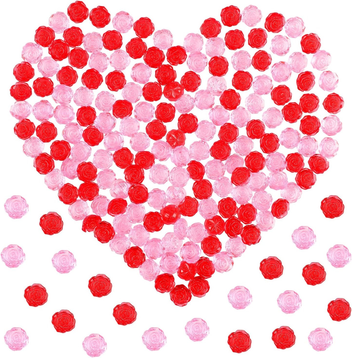 Fangoo 210PCS Red Pink Acrylic Rose Ornaments Mini Acrylic Rose Gems for Valentine Vase Filler Decor for Table Scatter Engagement Valentine's Day Wedding Anniversary Party (RedPink-Rose, 12OZ)