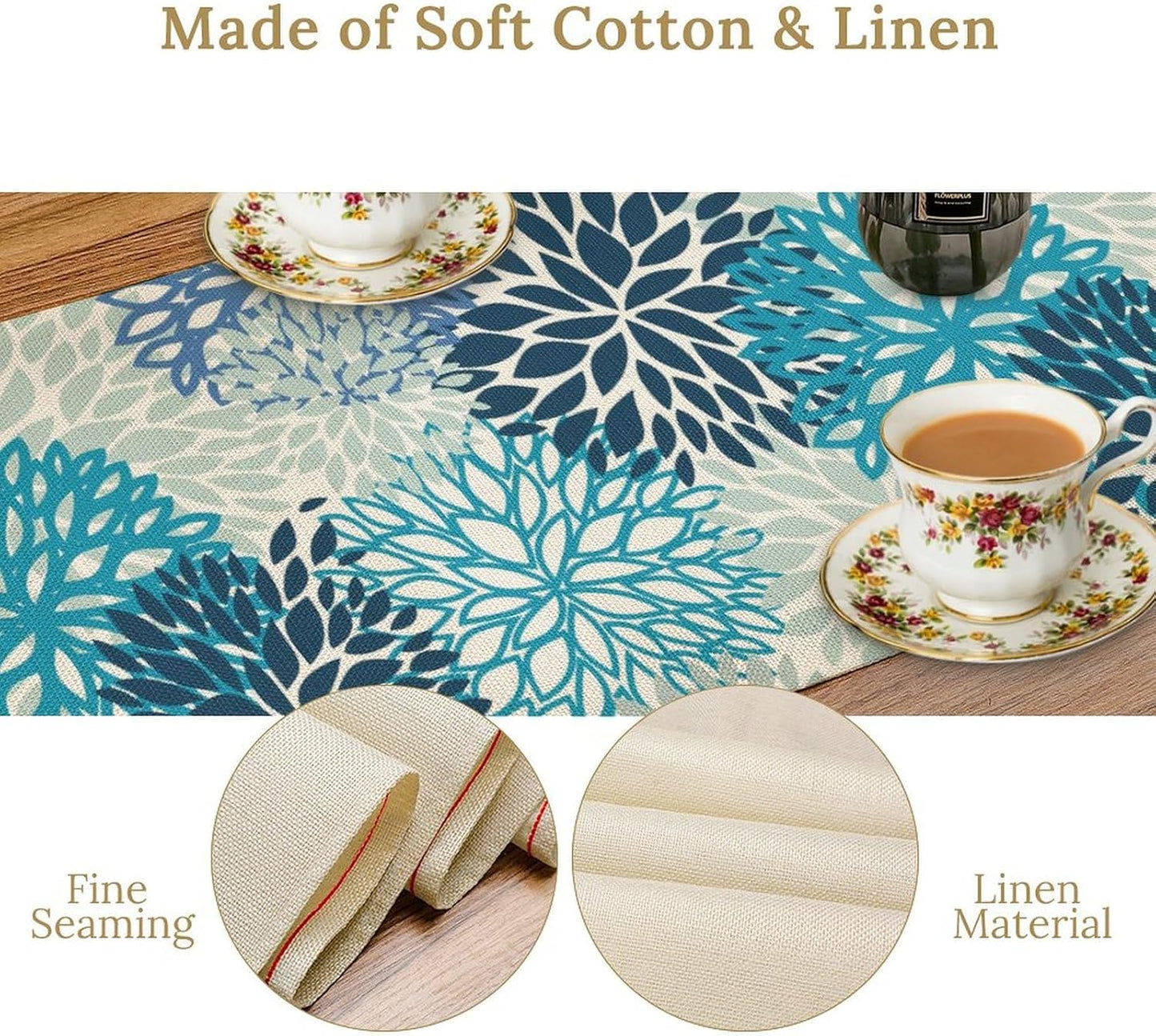 Floral Table Runner,Blue Flowers Print Spring Summer Table Cloth Kitchen Dining Table Home Party Decoration 13x108 Inch