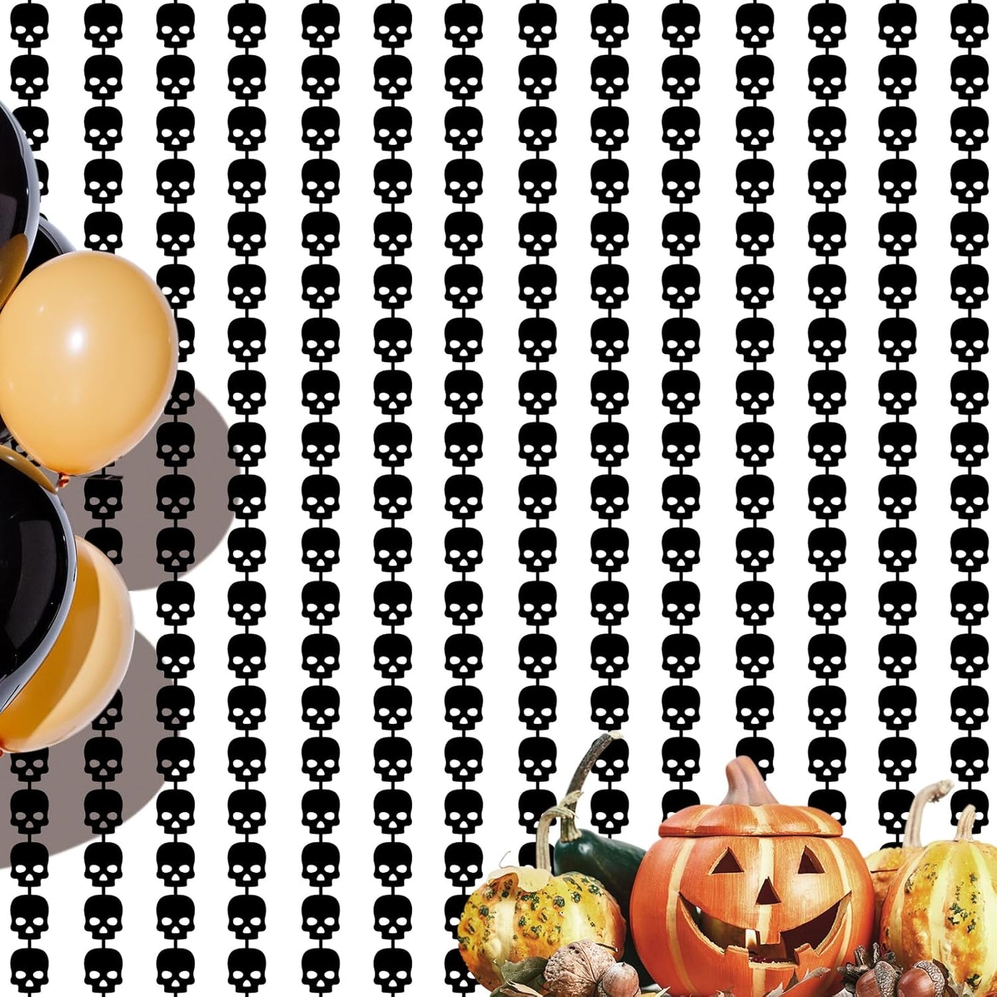 CANREVEL 2 Pack 3.2x6.5 Feet Halloween Foil Fringe Backdrop Curtains, Black Skull Tinsel Streamers Party Decorations, Fringe Backdrop for Wall Door Indoor Outdoor Decorations