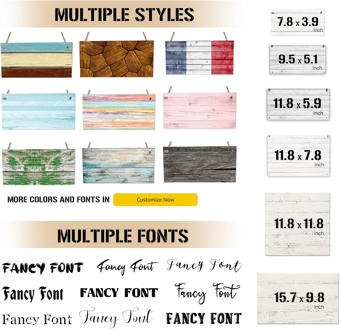 Custom Wood Sign With Hanging String, Personalized Wooden Name With Text Logo Photo, 20 Fonts, 100 Colors, Design Your Welcome for Front Door, Farmhouse 15.7x9.8 Inch