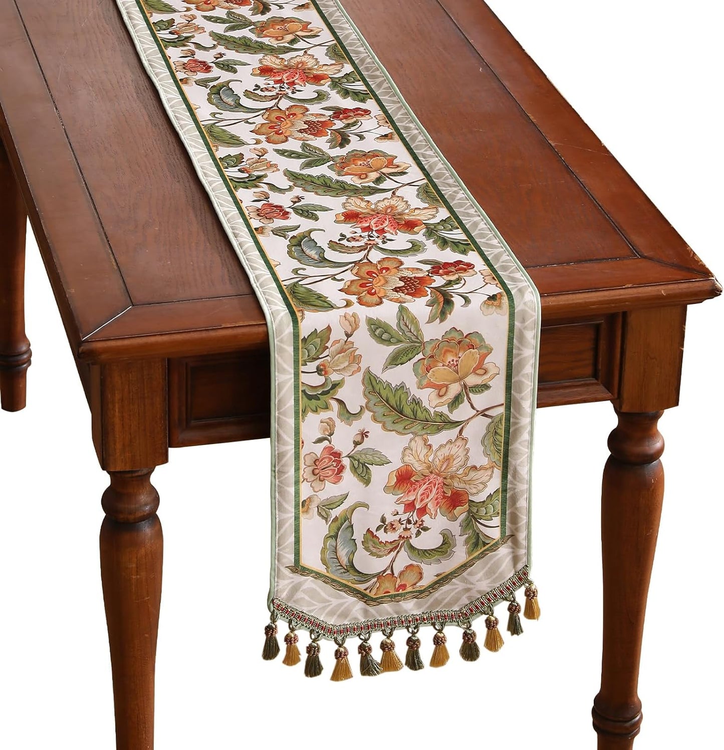 patdrea Designer Elegant French Floral Velvet Table Runner, Fresh Green with Orange Blossoms Pattern Table Mat, Decoration for Kitchen Dining Coffee Table Cabinet Banquet Thanksgiving,12"*71"