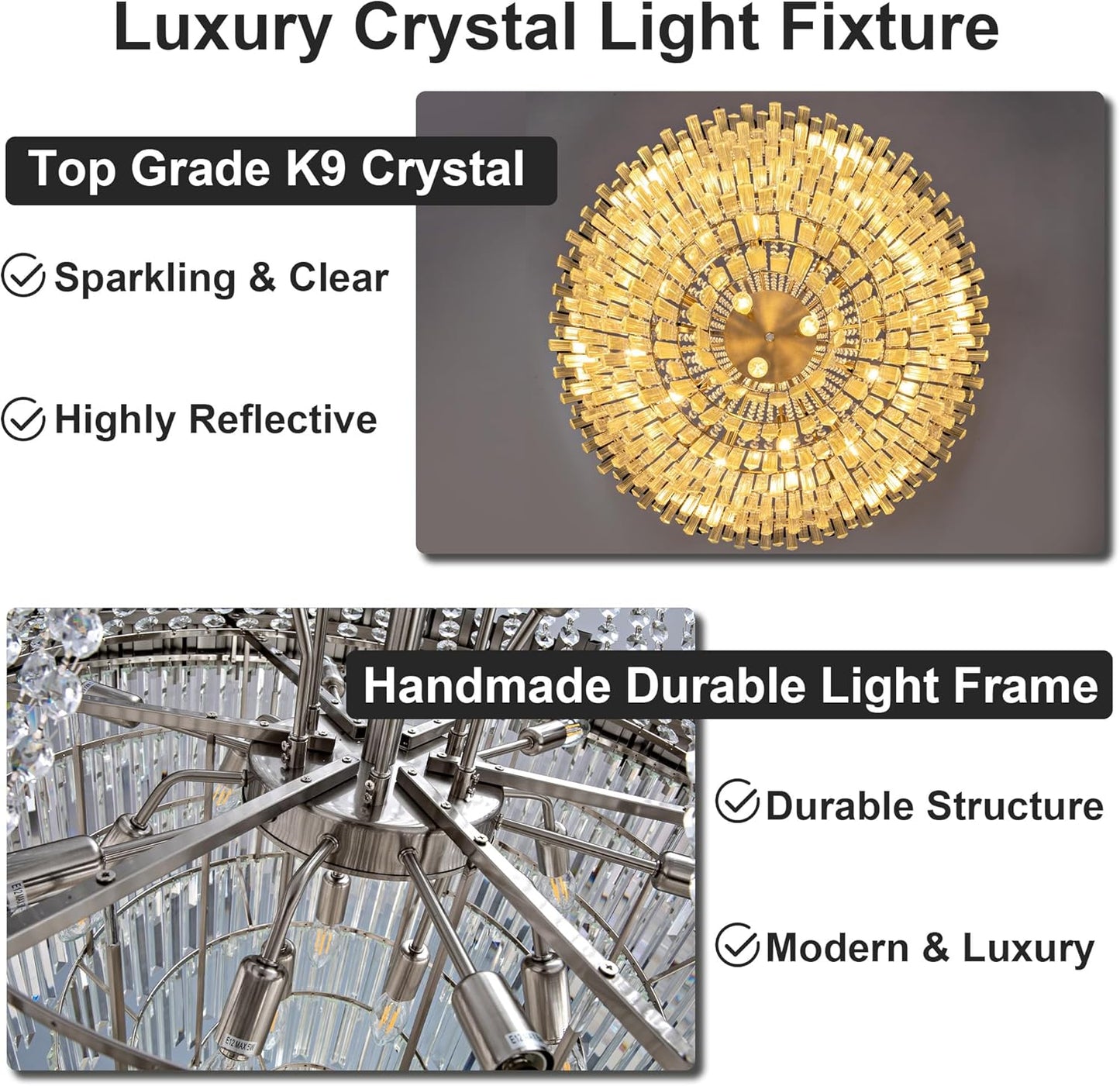 54" Luxury Long Crystal Chandelier for High Ceilings, 21-Light Modern Silver Large Chandeliers for Staircase, Foyer, Entryway, Living Room, Hallway, Contemporary K9 Crystal Tiered Chandelier