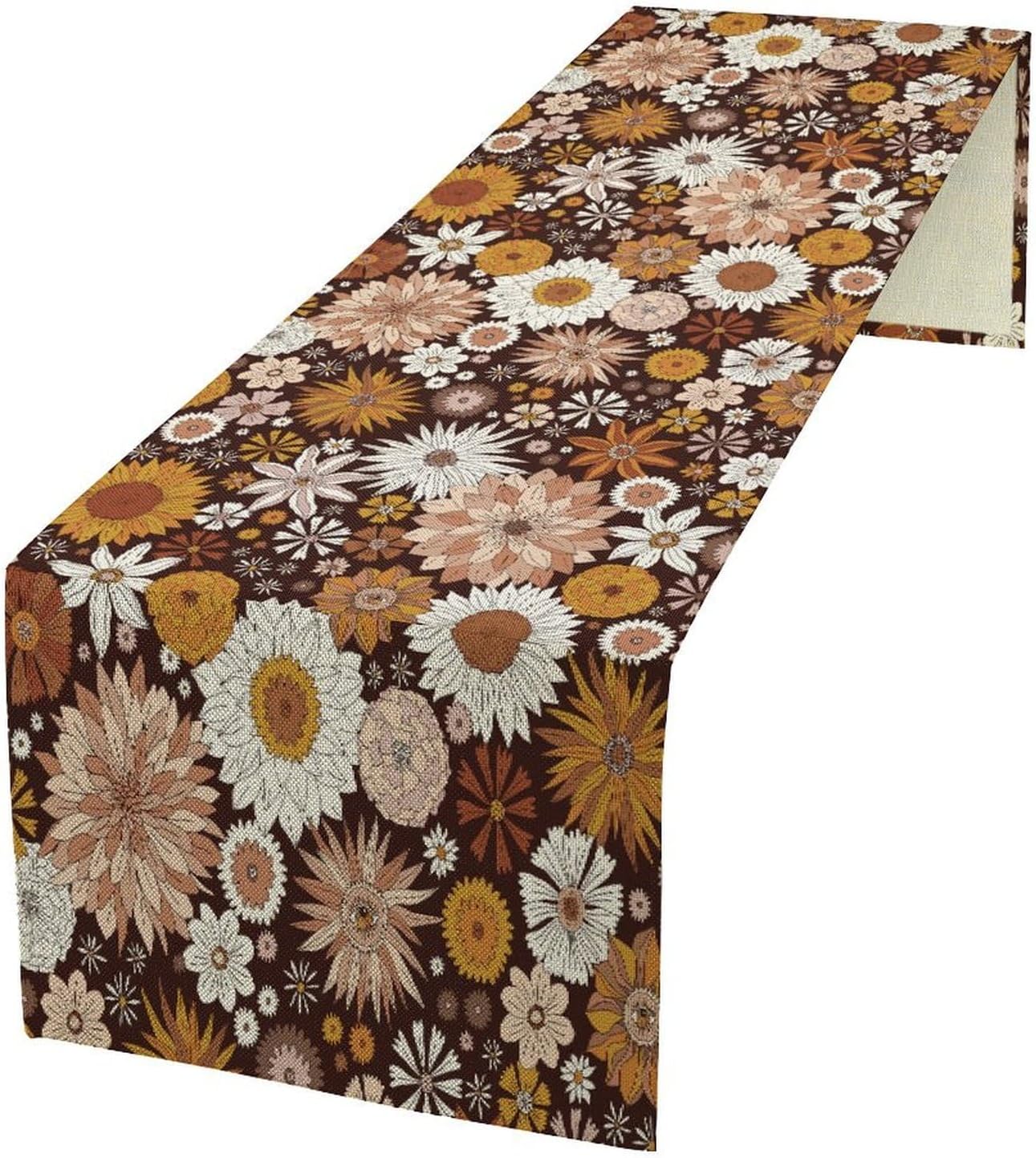 Boho Floral Table Runner, Vintage Country Farmhouse Daisy Flowers Modern Kitchen Dining Room Decoration for Indoor and Outdoor Wedding Party Banquet Table Runner 13x120 Inch