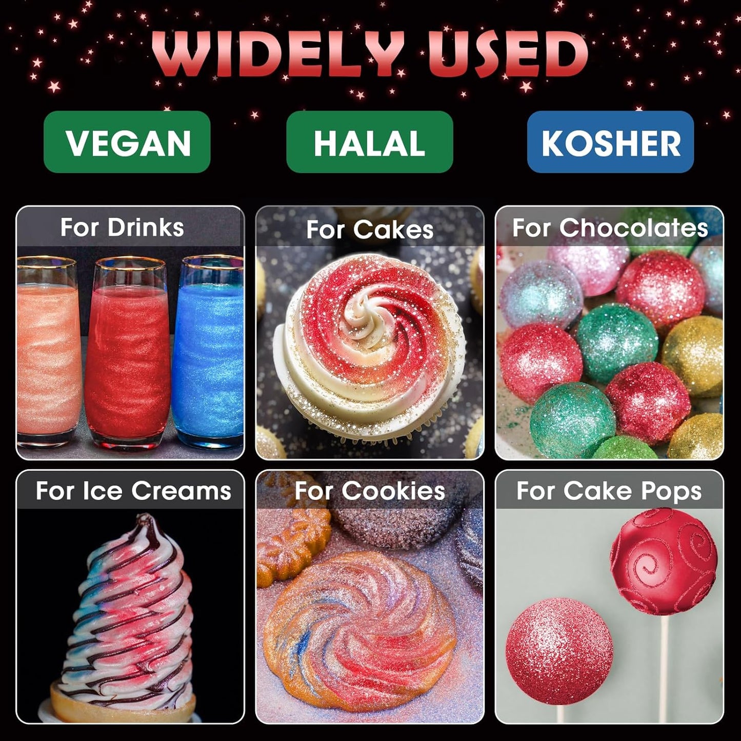 NiHome Edible Food-Grade Glimmer Powder Glitter Luster Dust Metallic Food Decorating Sprinkle Glimmery Dust for Drink Wine Beverage Cake Candy Dessert Bakery Restaurant Vegan (0.18oz/5g, Red)