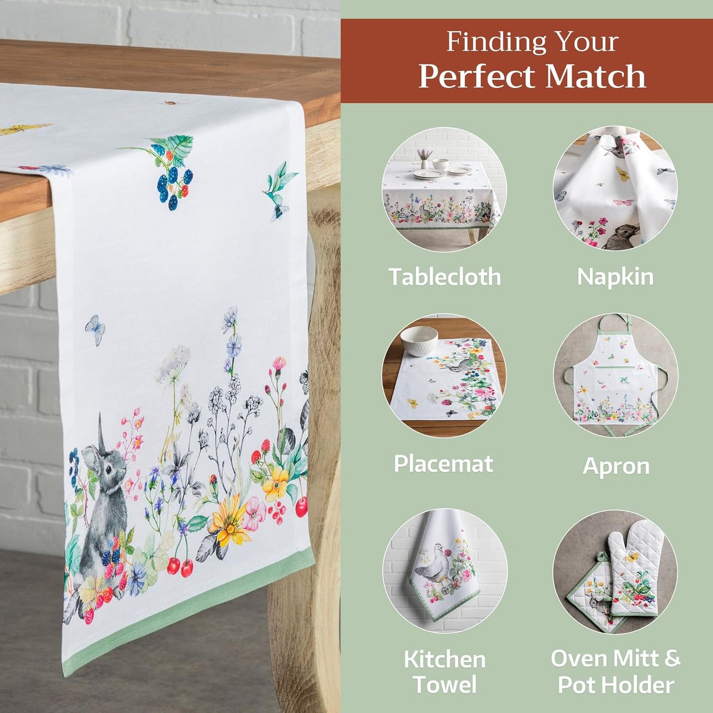 Maison d' Hermine Table Runner 100% Cotton Single Layer Table Runners 72 inches Long Decorative for Home Kitchen Dining Party Baby Shower Wedding Bridal Shower Spring Summer (Printemps, 14.50" x 72")