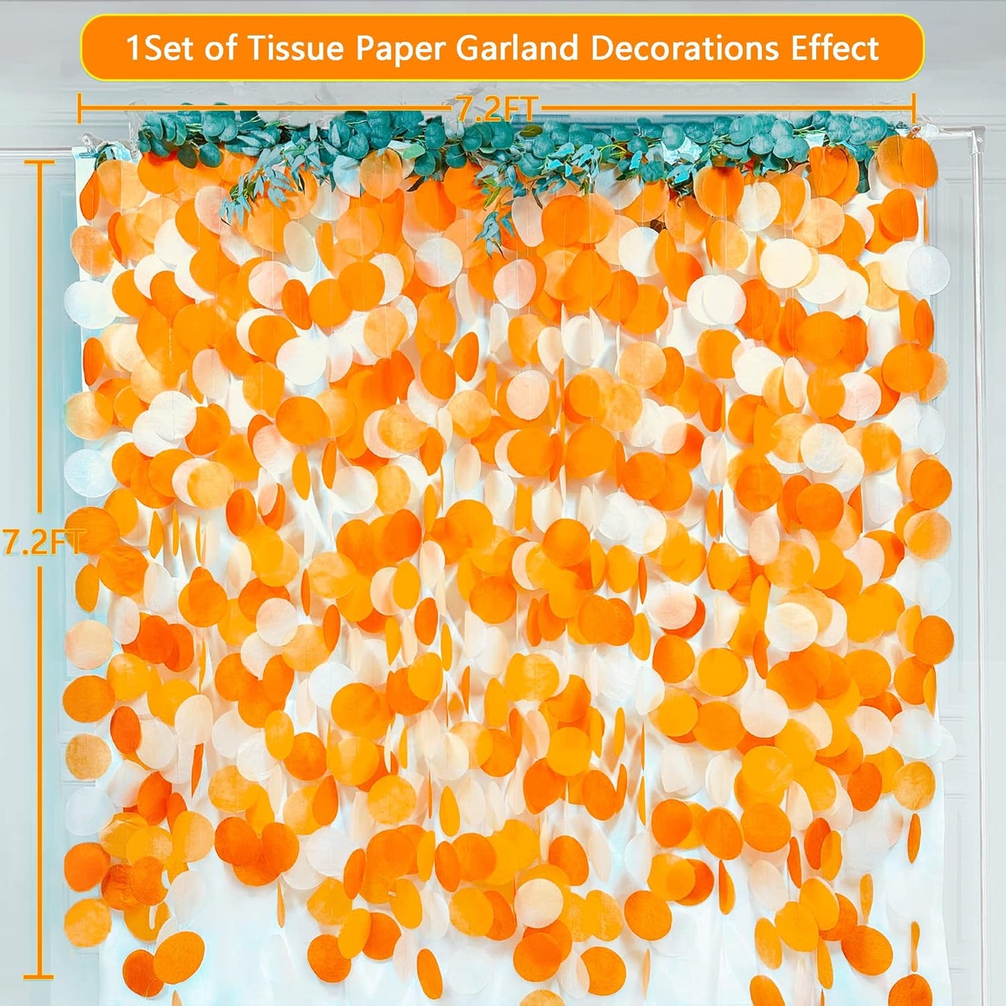 205 Ft Orange Party Decorations Big Circle Dots Backdrop Garland Ombre Orange Tissue Paper Polka Dot Hanging Streamer for Birthday Engagement Wedding Fall Autumn Thanksgiving Harvest Party Supplies