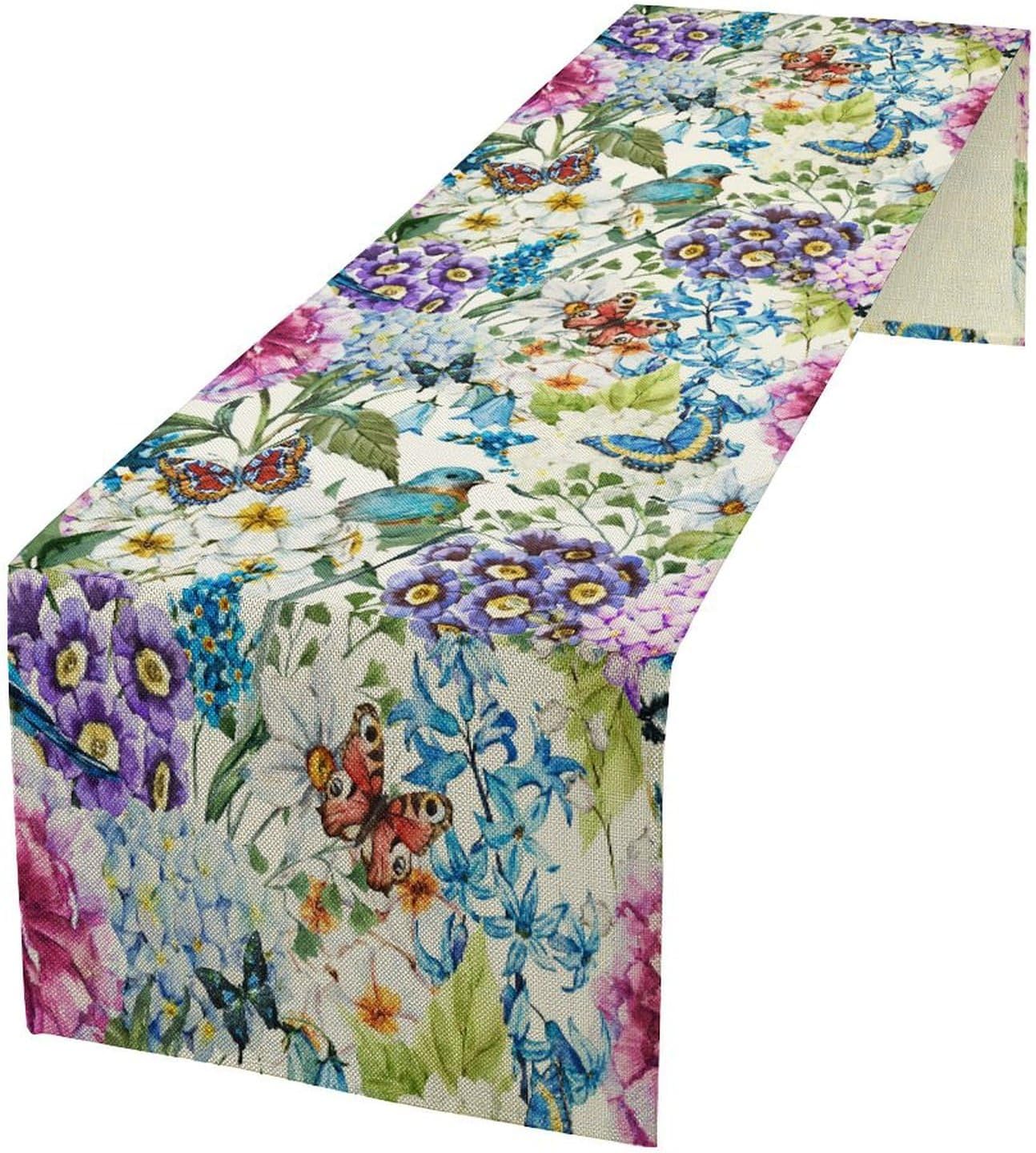 Brown Bird Floral Table Runner Spring Flower Kitchen Table Decoration Suitable for Family Dinner Decoration 13x70 Inch