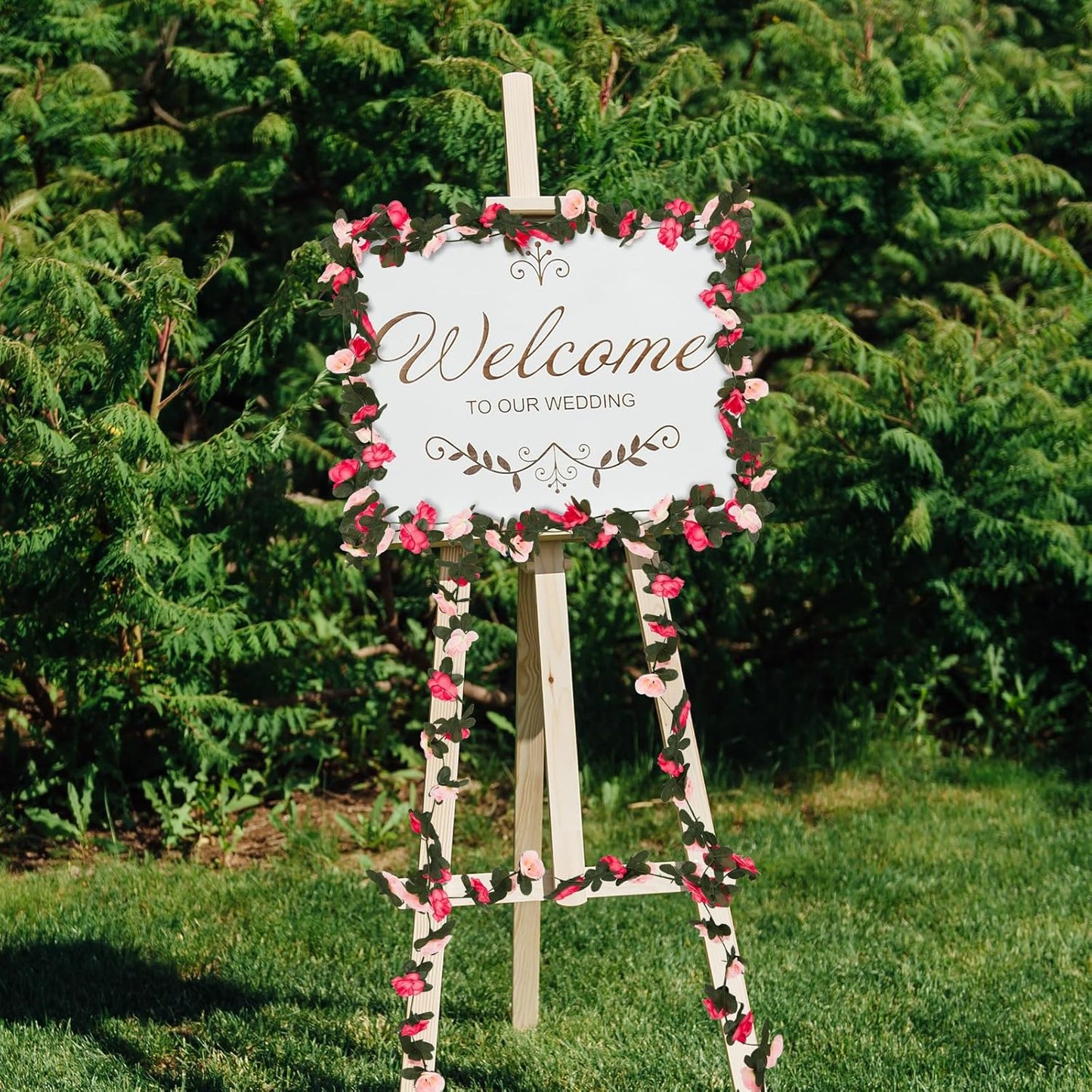 2 Pcs 16.5 Ft Flower Garland Rose Vines, Pink Rose Garland for Decoration, Flower Vine for Bed Room Table Birthday Wedding Party Garden Wall Decor