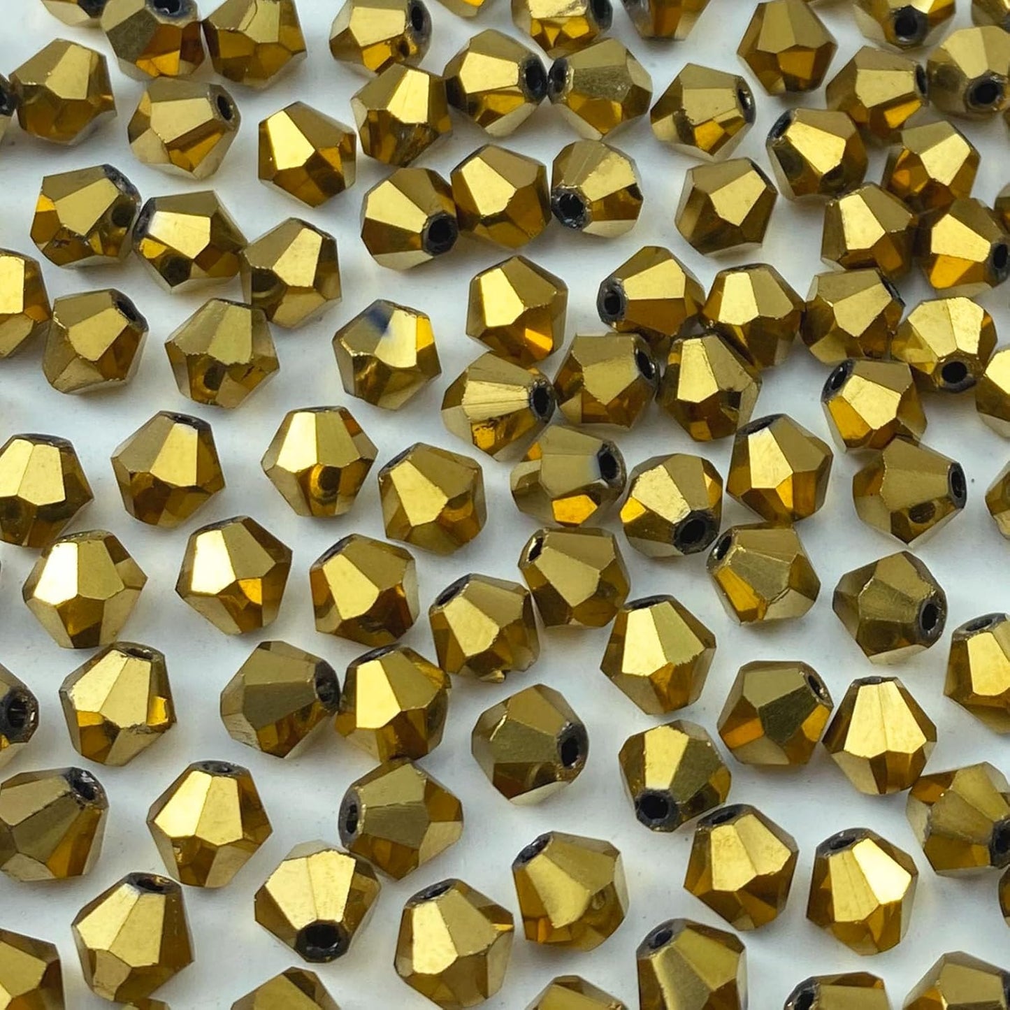 250pcs 6mm Bicone Crystal Glass Beads Loose Spacer Beads Faceted Craft Beads for Jewelry Making DIY Necklace Bracelet Earring Wind Chimes Suncatchers Ornamen(Mine Gold)