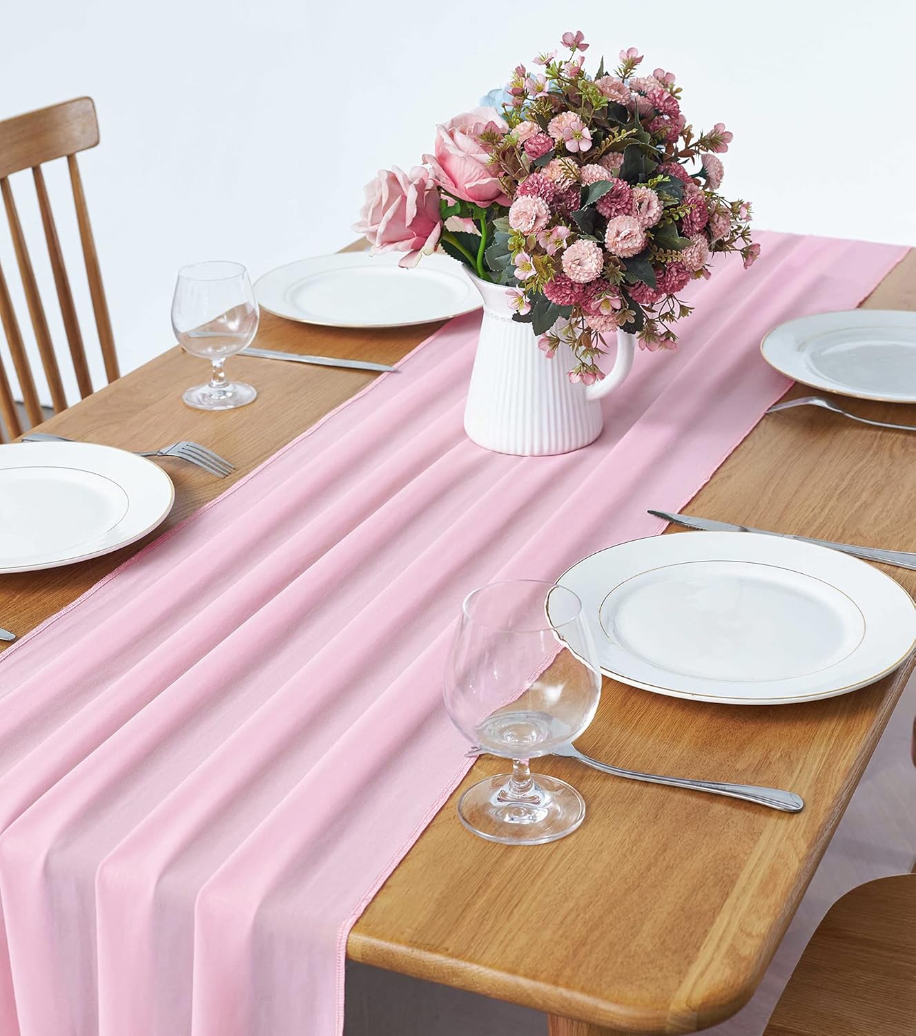 5 Pack 10Ft Pink Chiffon Table Runner Sheer 29x120 Inch for Romantic Wedding Decor Bridal & Baby Shower Birthday Rustic Party Decoration