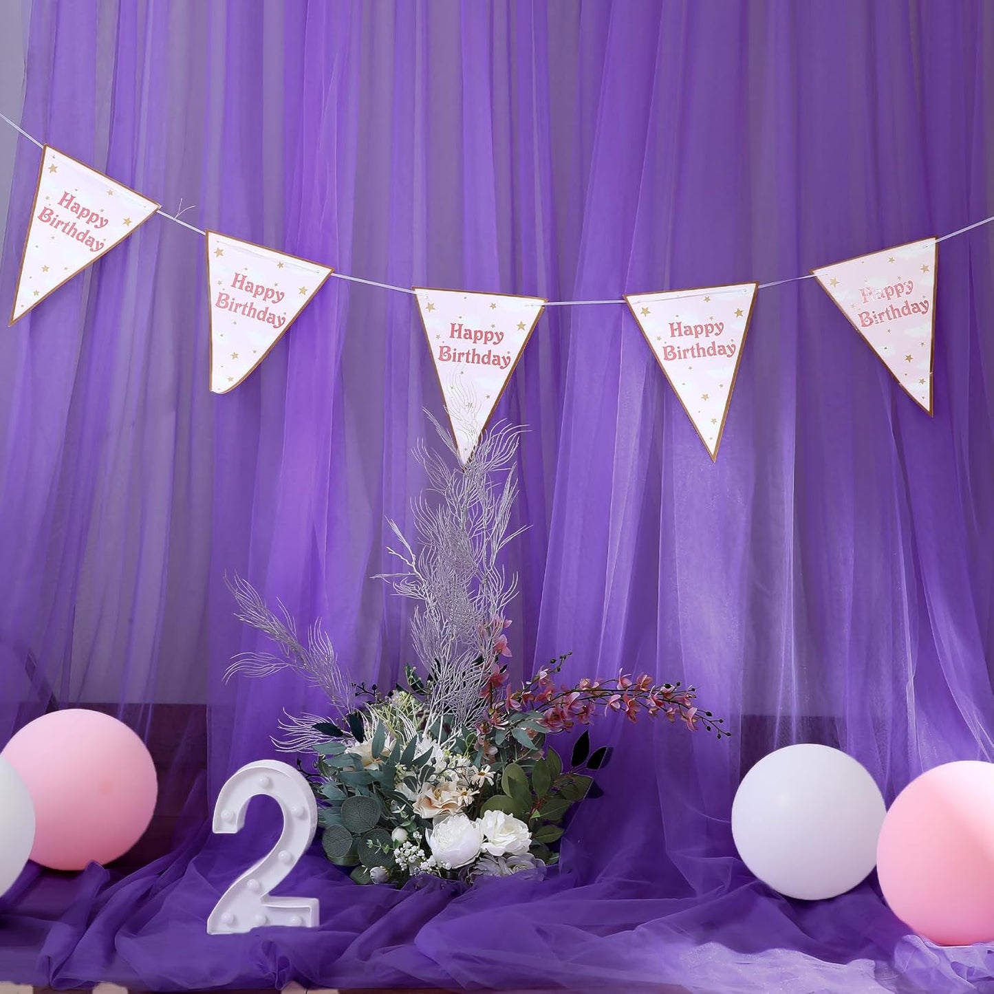 Purple Tulle Backdrop Curtain for Baby Shower Girls Birthday Party Purple Sheer Backdrop Drapes for Wedding Reception Photoshoot Elephant Theme Background Decorations 2 Panels 5 ft X 8 ft