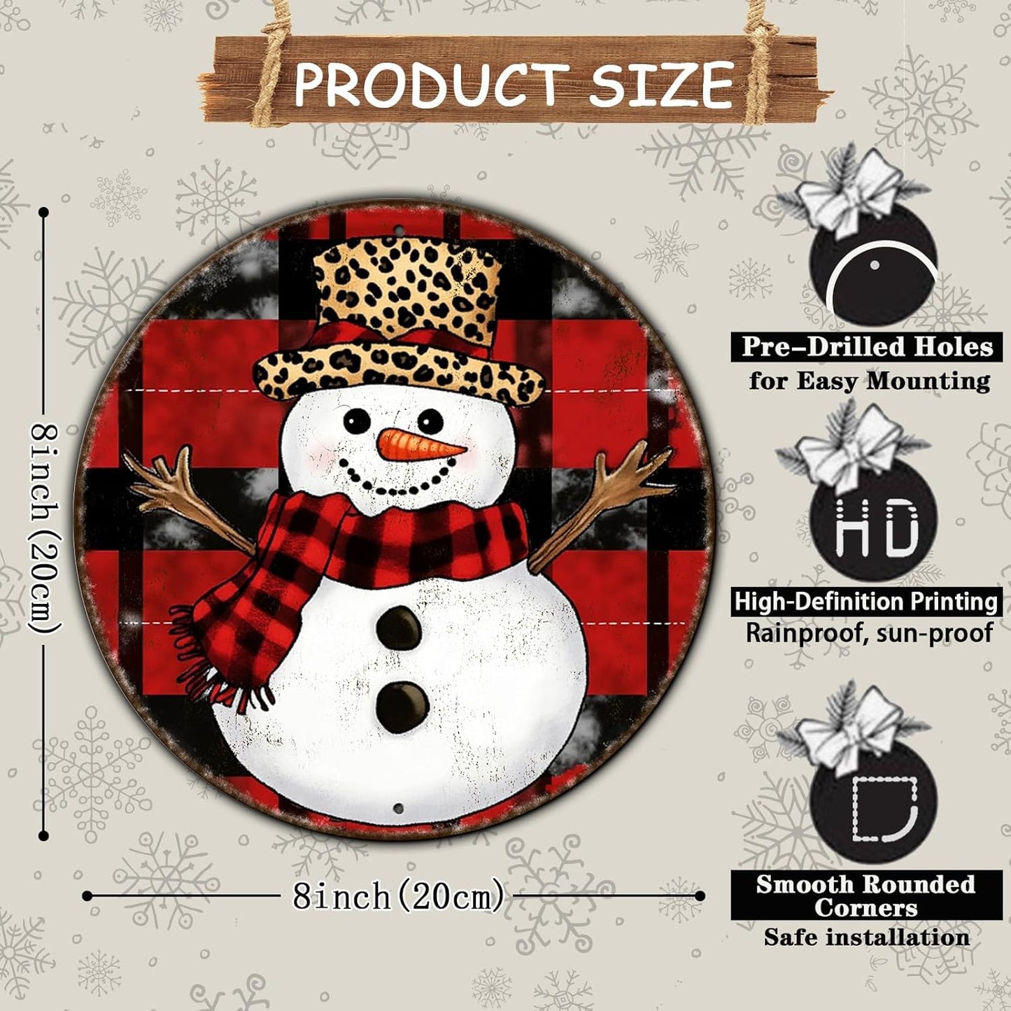 Round Christmas Snowman Tin Sign Vintage Snowman Sign Rustic Wall Decor For Christmas Home Fireplace And Holiday Gatherings Retro Sign 8 * 8 in