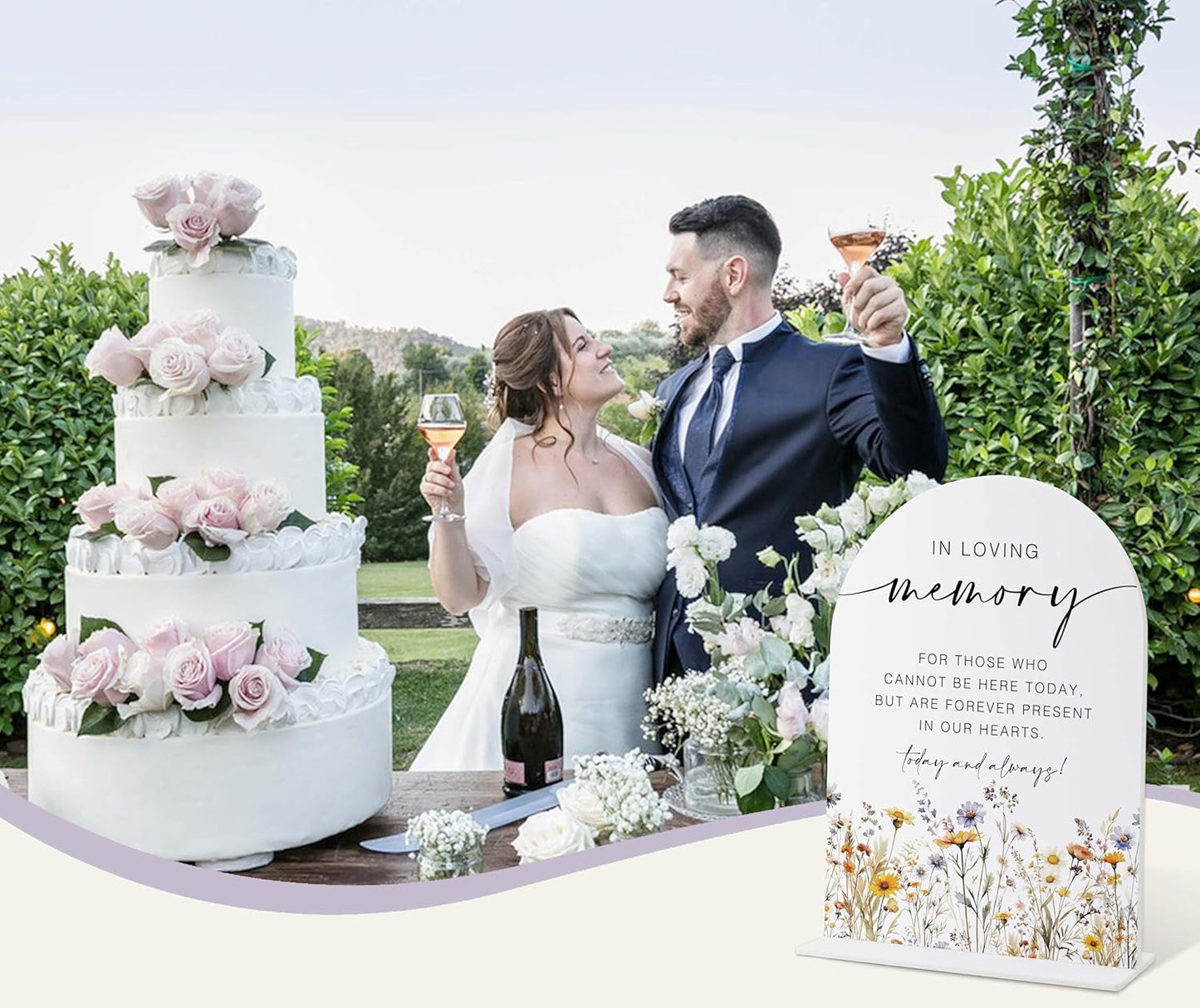 Memorial Table Sign for Wedding, Boho Floral In Loving Memory Sign, Wedding Signage with Stand, Bridal Shower Table Centerpieces, Supplies for Engagement Reception and Event Party, 37