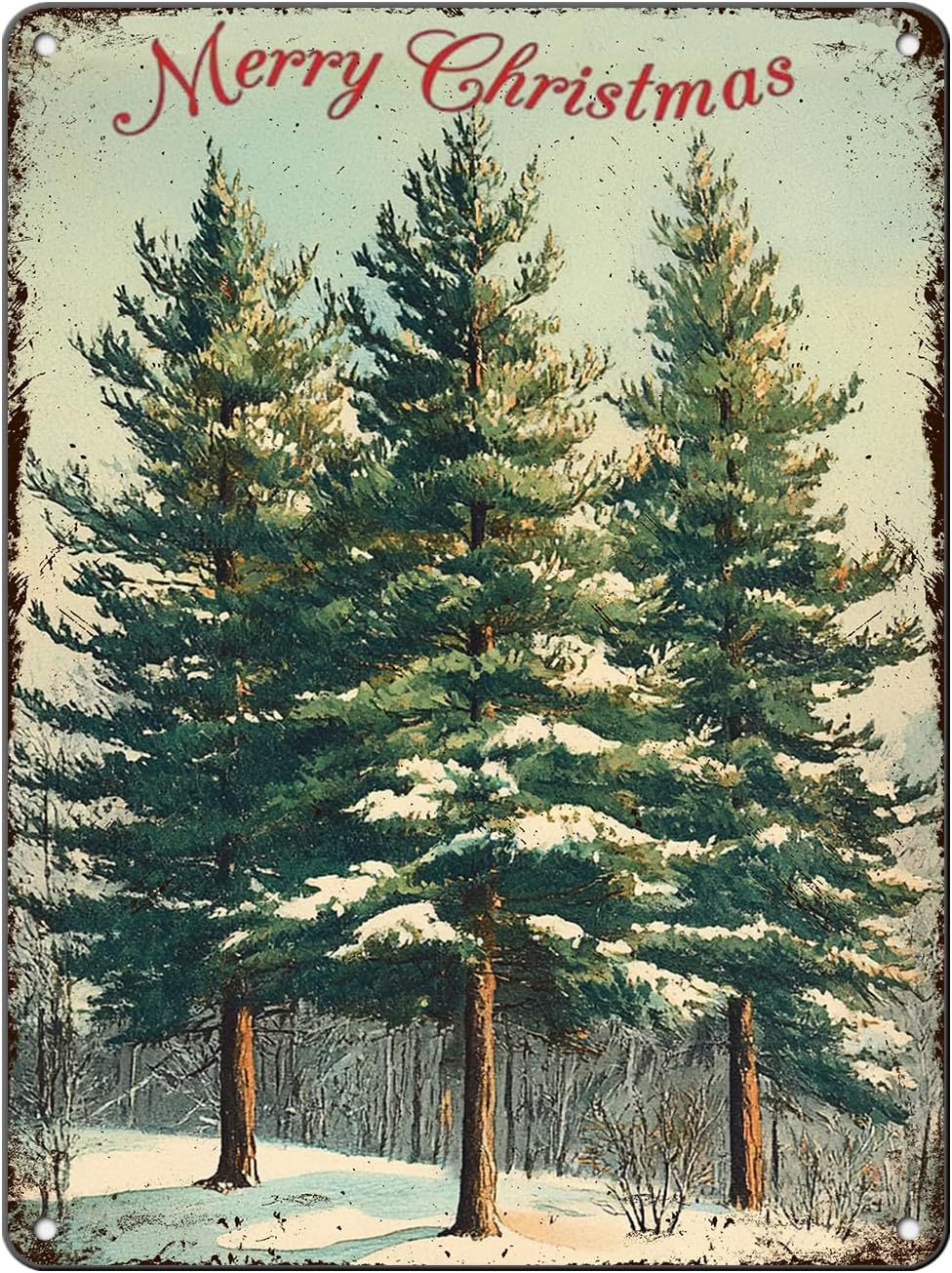 Vintage Christmas Decor Sign Christmas Tree Metal Tin Sign Merry Christmas Retro Tin Sign for Holiday Wall Decor Outdoor Cafe Living Room Bedroom 12x16Inch