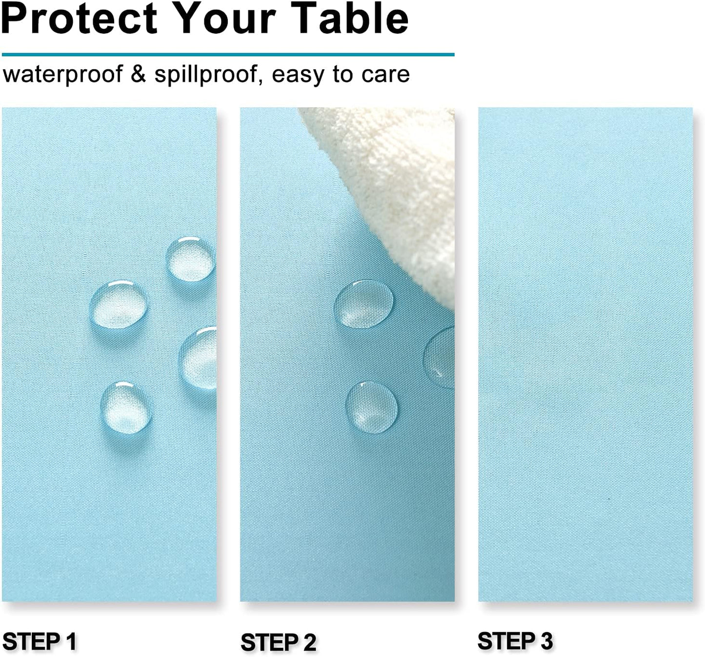 Hiasan Waterproof Tablecloth Rectangle - Washable Fabric Table Cloth for Dining Room Kitchen Birthday Party and Outdoor Use, Sky Blue, 54 x 80 Inch