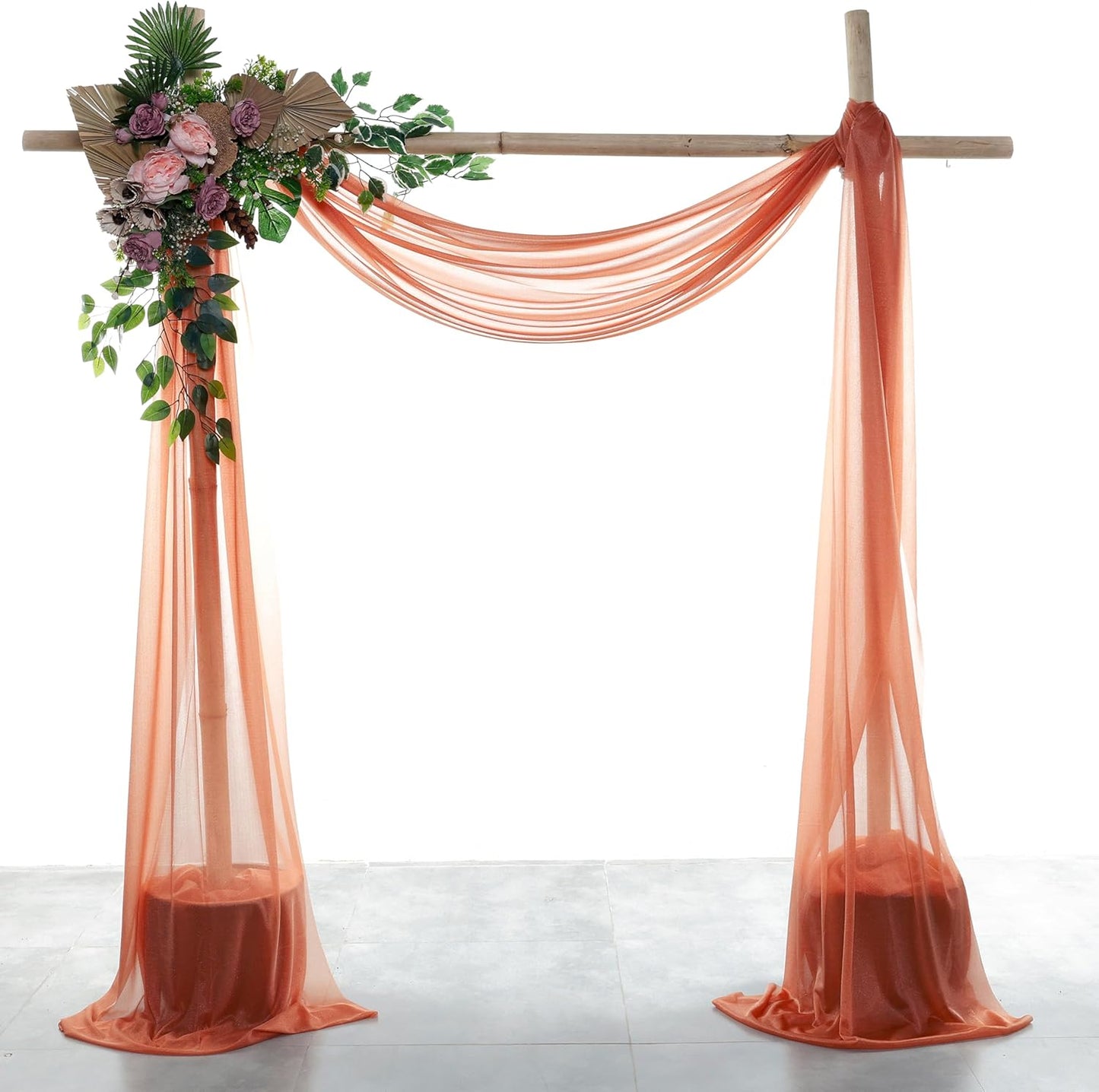 VDS Pack of 4 Panel (30 Inch X 20 Feet) Wedding Arch Draping Fabric Sheer Chiffon Fabric Drapery for Wedding Ceremony Reception Swag Backdrop Canopy Chuppah ARBO Altars Decoration (Terracotta)