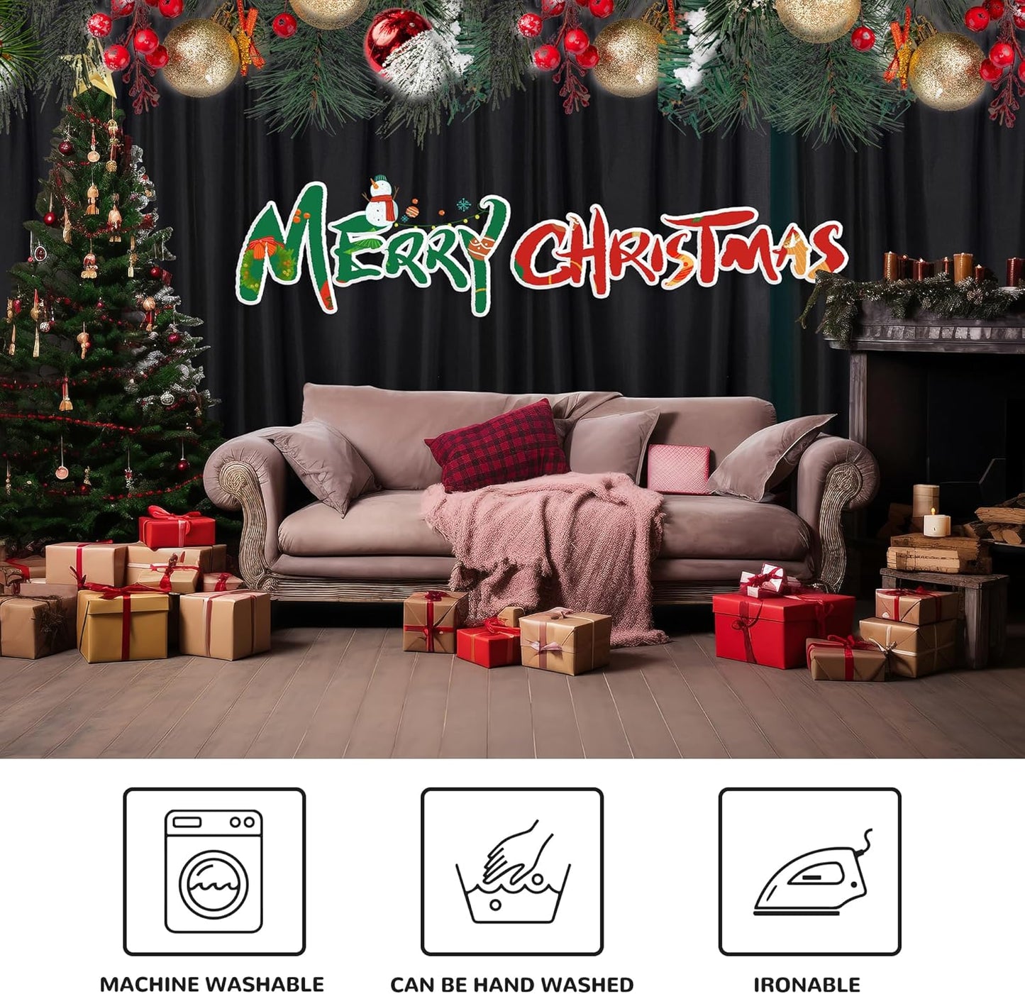 MEETSKY Black Backdrop Curtain for Party Backdrop Drapes Panels with Rod Pockets Polyester Fabric Curtain Backdrop Black Birthday Party Home Decor for Boys Teens Men, 5ft x 10ft, 2 Panels