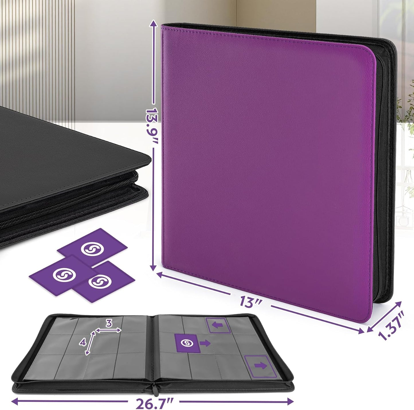 SMYV 12 Pocket Trading Card Binder, Premium PU Cover Card Binder for 720 Cards, Ringless Side Loading Card Collection Album Folders for MTG, TCG, Game Cards & Sports Cards (Purple)