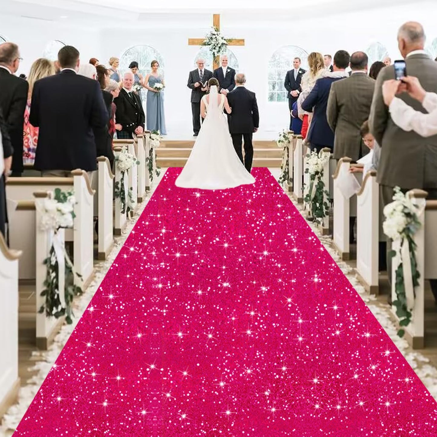 MODFUNS Sequin Aisle Runner Wedding Ceremony Hot Pink Aisle Runner Rug 4x25ft Glitter Carpet Runners Walkway Rug Bling Wedding Carpet Outdoor for Bridal Baby Shower Party Celebration