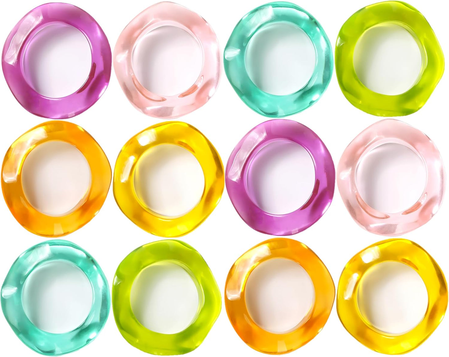 Epoxy Resin Spring Napkin Rings Set of 12 - Irregular Napkin Holders for Dining Table, Party Decor, Weddings, Everyday Use, Elegant Tabletop Accents (Multi Pastel) - CLEENTABLE