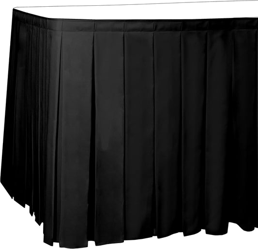 Ultimate Textile Pleat Polyester Fabric Table Skirt - Machine Washable Flame Resistant with Clips for Events, Weddings & Trade Shows, Cut & Sewn in Paterson, NJ - Black, 7' Box Pleat