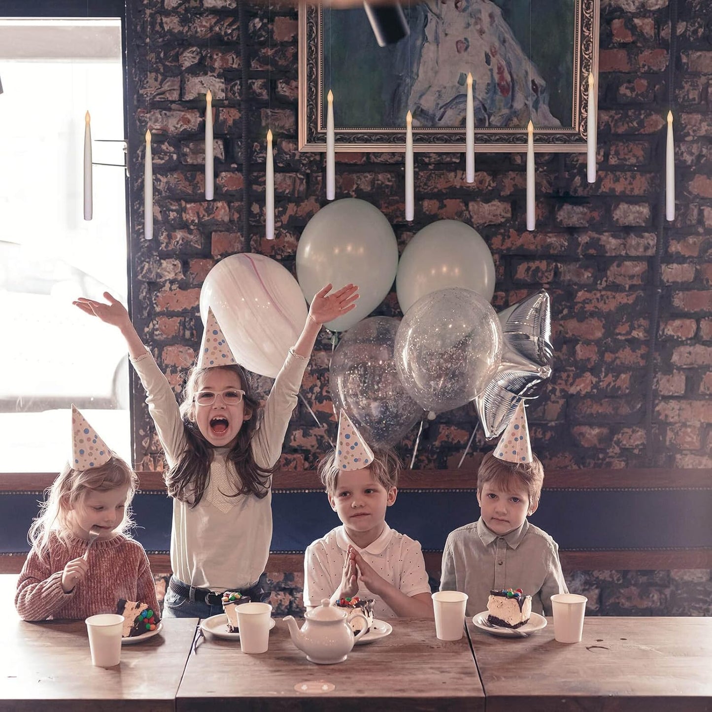 Leejec 10 Pcs of 10.8" Floating Candles with Magic Wand Remote, Halloween Decorations, Indoor Christmas Home Decor, Flickering Warm Light, Battery Operated Flameless Taper LED Electric Window Candle