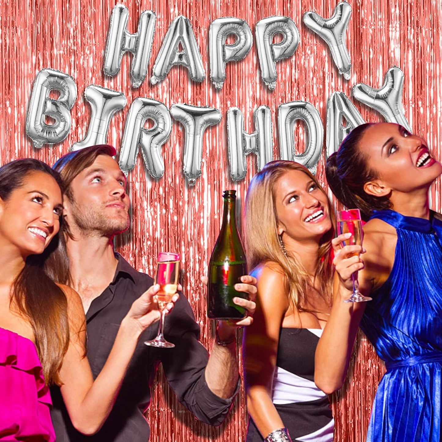 Rose Gold Party Decor 3 Pack - Bachelorette & Birthday Backdrop - Foil Fringe Tinsel Streamers - Christmas, Graduation & Baby Shower Party Decorations