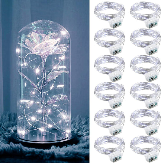 ZGWJ 12 Pack Fairy Lights Battery Operated, 7ft 20 Mini LED Fairy String Lights Silver Wire 3 Modes for DIY, Parties, Wedding, Bedroom, Halloween Christmas Decoration Silver White