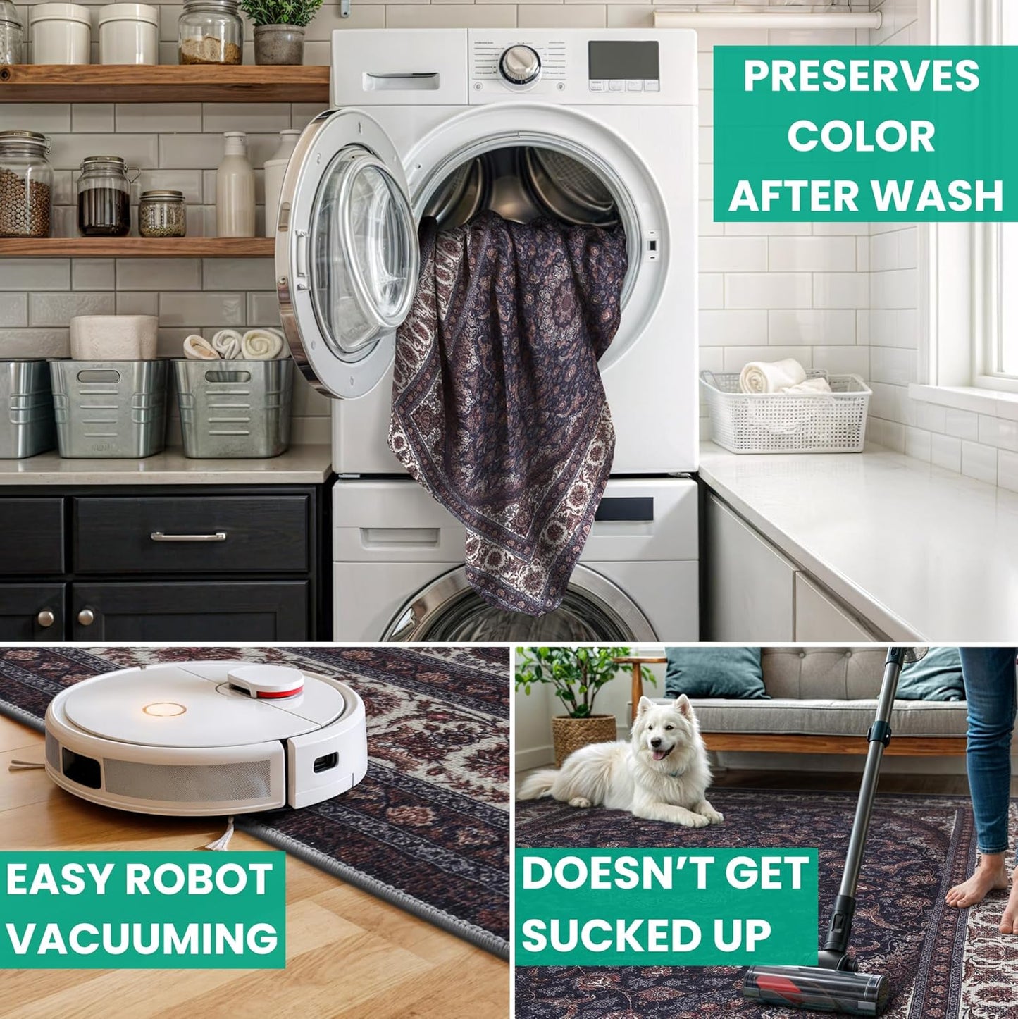 Bloom Rugs Washable Non-Slip 6' x 9' Rug - Navy Traditional Medallion Area Rug for Living Room, Bedroom, Dining Room, and Kitchen - Exact Size: 6' x 9'