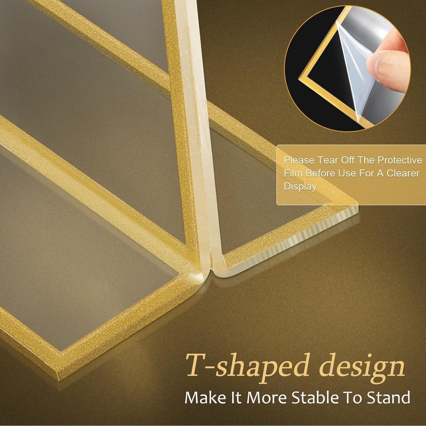 Hoteam 24 Pack 5 x 7 Clear Acrylic Sign Holder with Gold Borders, Gold Picture Frame, Double Sided Wedding Table Number, Acrylic Menu Stands for Wedding Table, Restaurant Sign, Photos Display