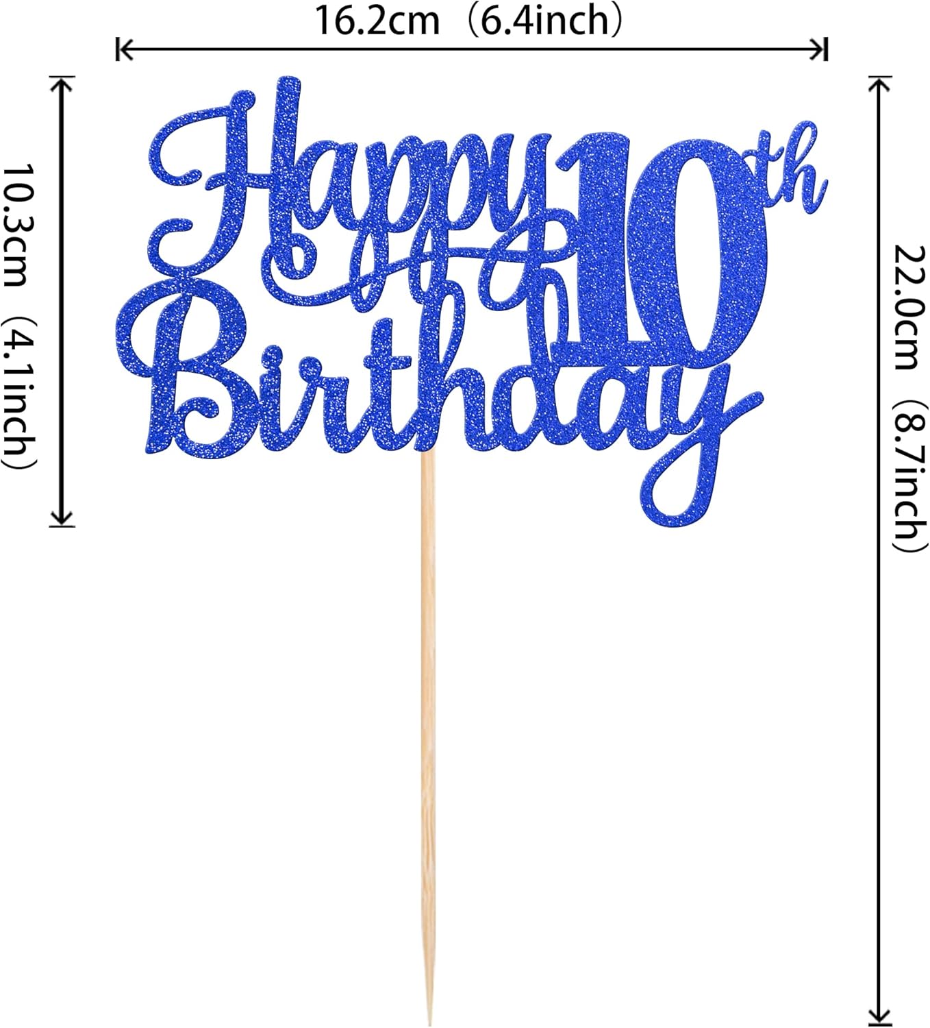 1 PCS Happy 10th Birthday Cake Topper Glitter Cheers to 10 Years Birthday Cake Pick 10 Fabulous Double Digits Cake Decoration for Happy 10th Birthday Theme Party Decorations Supplies Blue