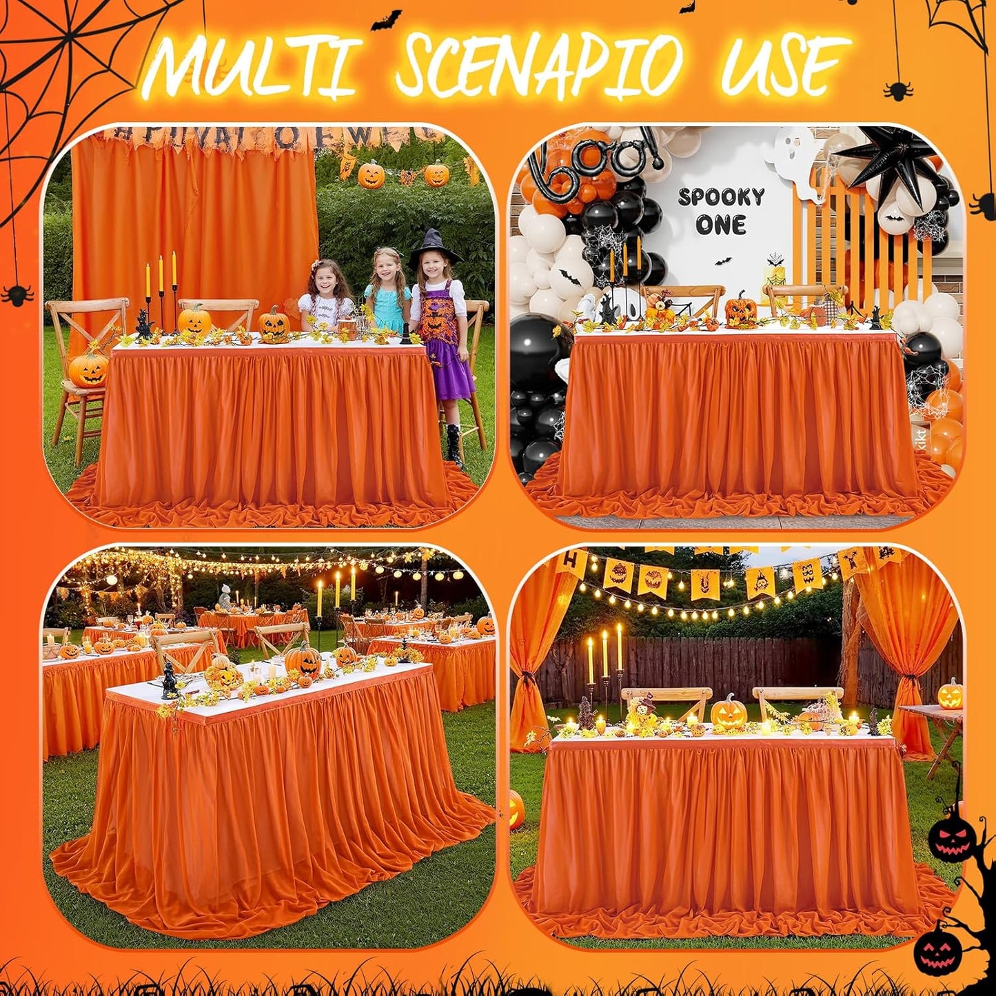 Terracotta 6ft Chiffon Table Skirt for Rectangle Tables or Round Tables Sheer Tablecloth for Halloween Birthday Party Wedding Baby Shower Cake Dessert Decor