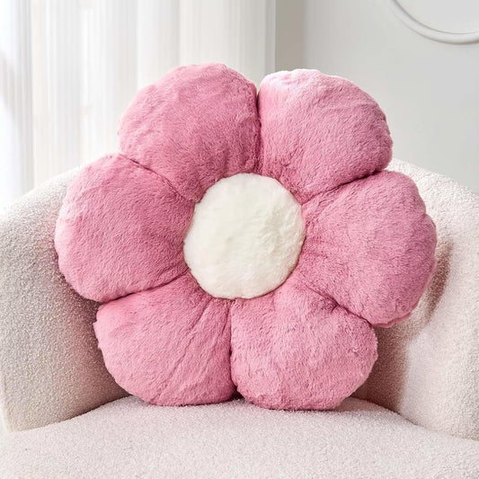 Dusty Pink Flower Pillow, 17.7" Flower Shaped Plush Decorative Throw Pillow for Bed