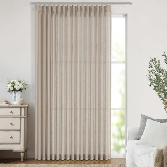 Vision Home Sand Pinch Pleated Semi Sheer Curtains Textured Linen Blended Light Filtering Window Curtains 120 inch for Living Room Bedroom Patio Pinch Pleat Drapes with Hooks 1 Panel 84" Wx120 L