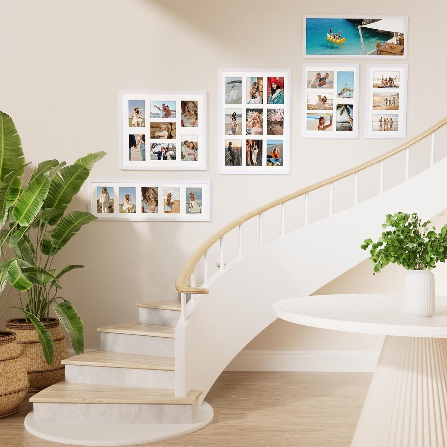 Vittanly 8x24 Collage Picture Frame, Displays 5Pcs 4x6 Pictures with Mat, Picture Frames Collage Wall Decor for Horizontal or Vertical Display, White, 1 Pack