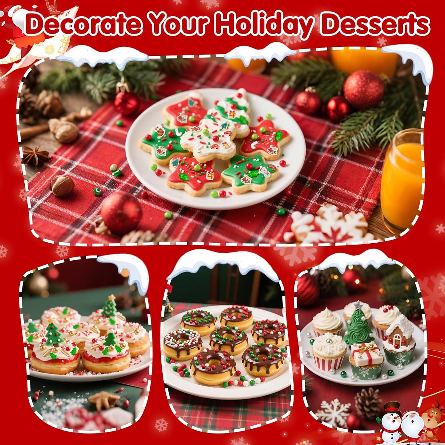 Edible Christmas Sprinkles for Cake Decorating,130g White Red Candy Cane,Red Green Pearls and Jimmies, Christmas Trees and Theme Glutinous Rice Paper,Sugar Holiday sprinkle for Cupcake Toppers, Cookie, Ice Cream Decorations Party Supplies