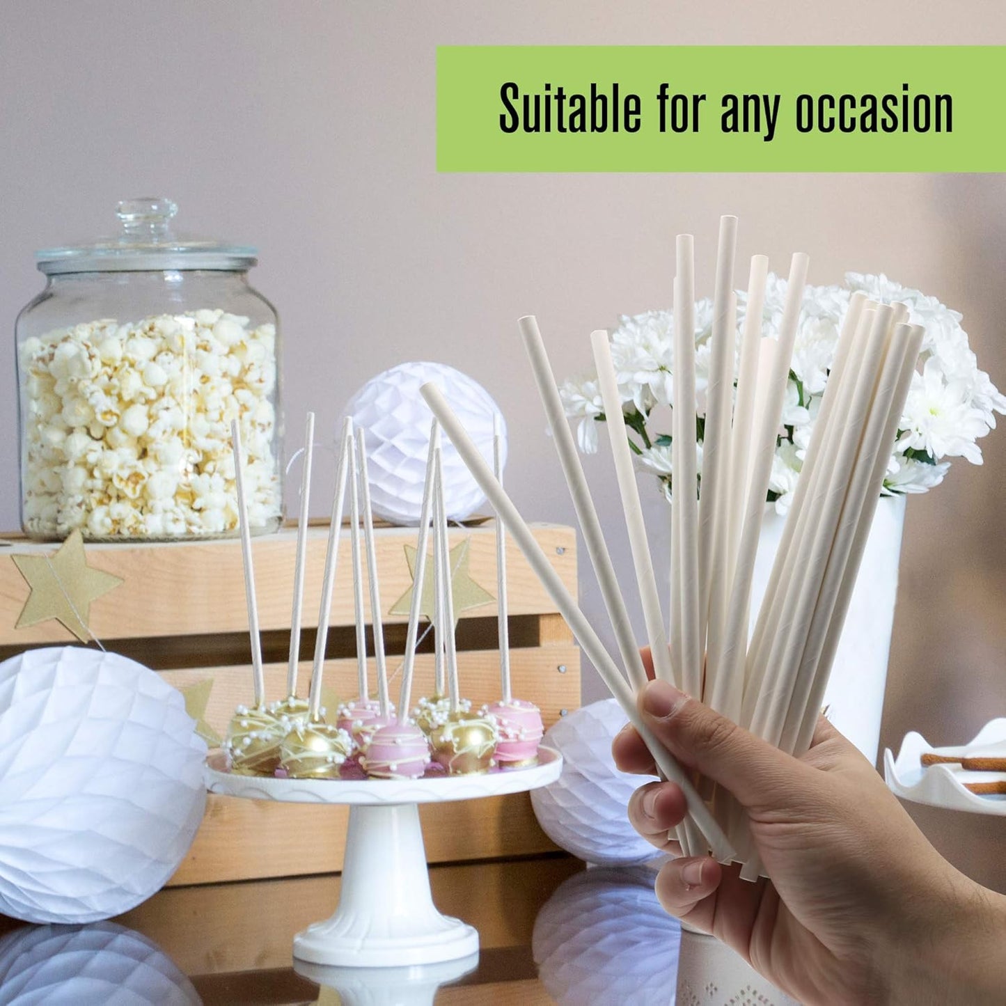 300/1000-Pack Extra Durable White Paper Straws Biodegradable- Premium Eco-Friendly Paper Straws Bulk- Drinking Straws for Juices, Restaurants and Party supplies, 7.7" (White, 300ct)