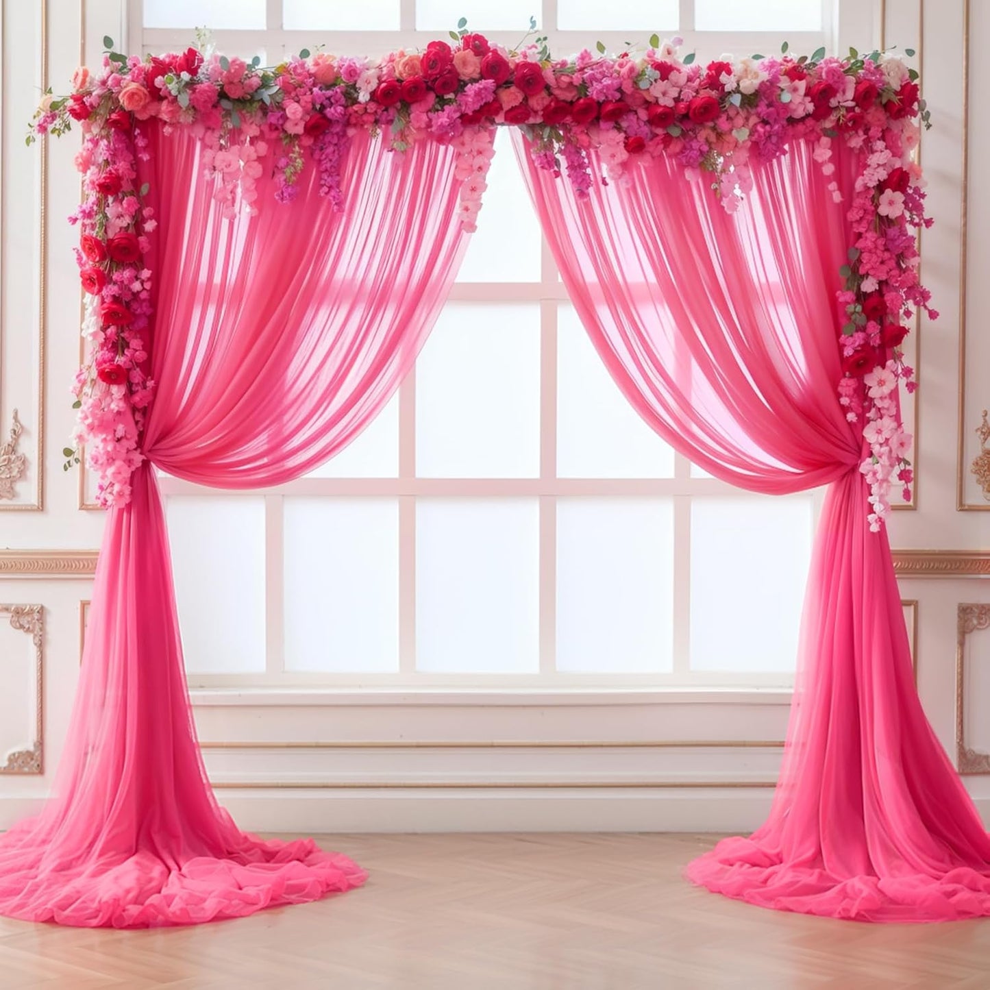 Hot Pink Tulle Backdrop Curtain for Parties 10ft x 8ft Fuchsia Sheer Backdrop Curtains for Baby Shower Birthday Wedding Bridal Shower Photo Shoot Photography Background Decorations 2 Panels 5ft x 8ft