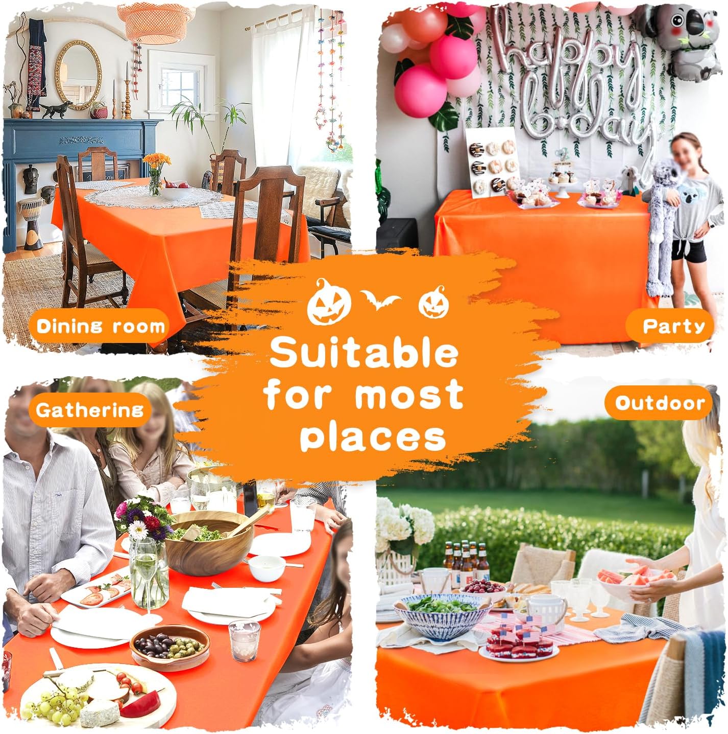 Hiasan Pumpkin Orange Tablecloth for Rectangle Tables - Waterproof and Spillproof Washable Fabric Table Cloth for Dining Room Kitchen Party, 60 x 102 Inch