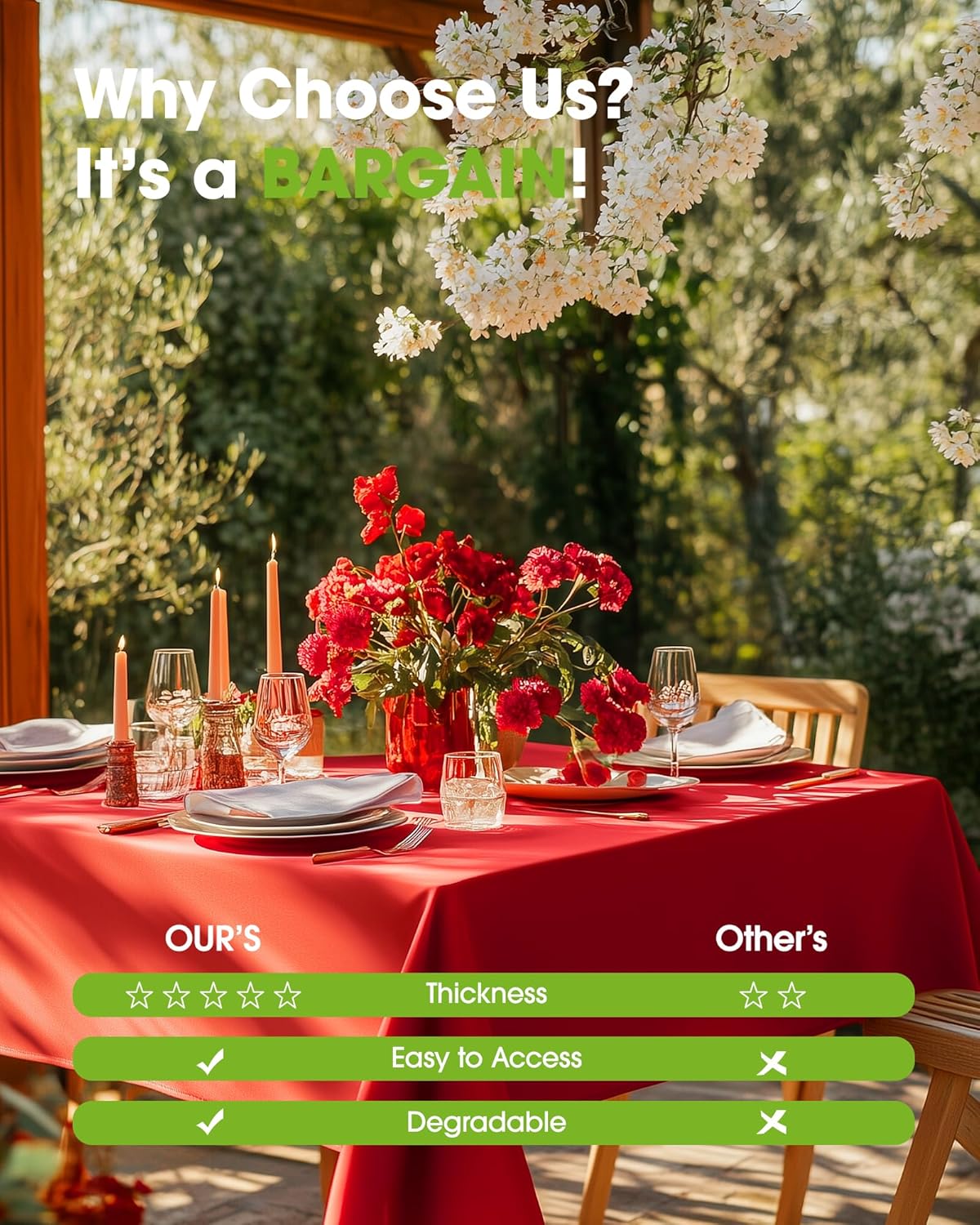 Pureegg Plastic Table Cloth Disposable 10 Pack, 54 x 108 Inch Table Cloths, Valentines Day, Thanksgiving, Christmas Decorations, Fall Tablecloths, Rectangle, Plastic Cover, Leakproof & Sturdy, Red