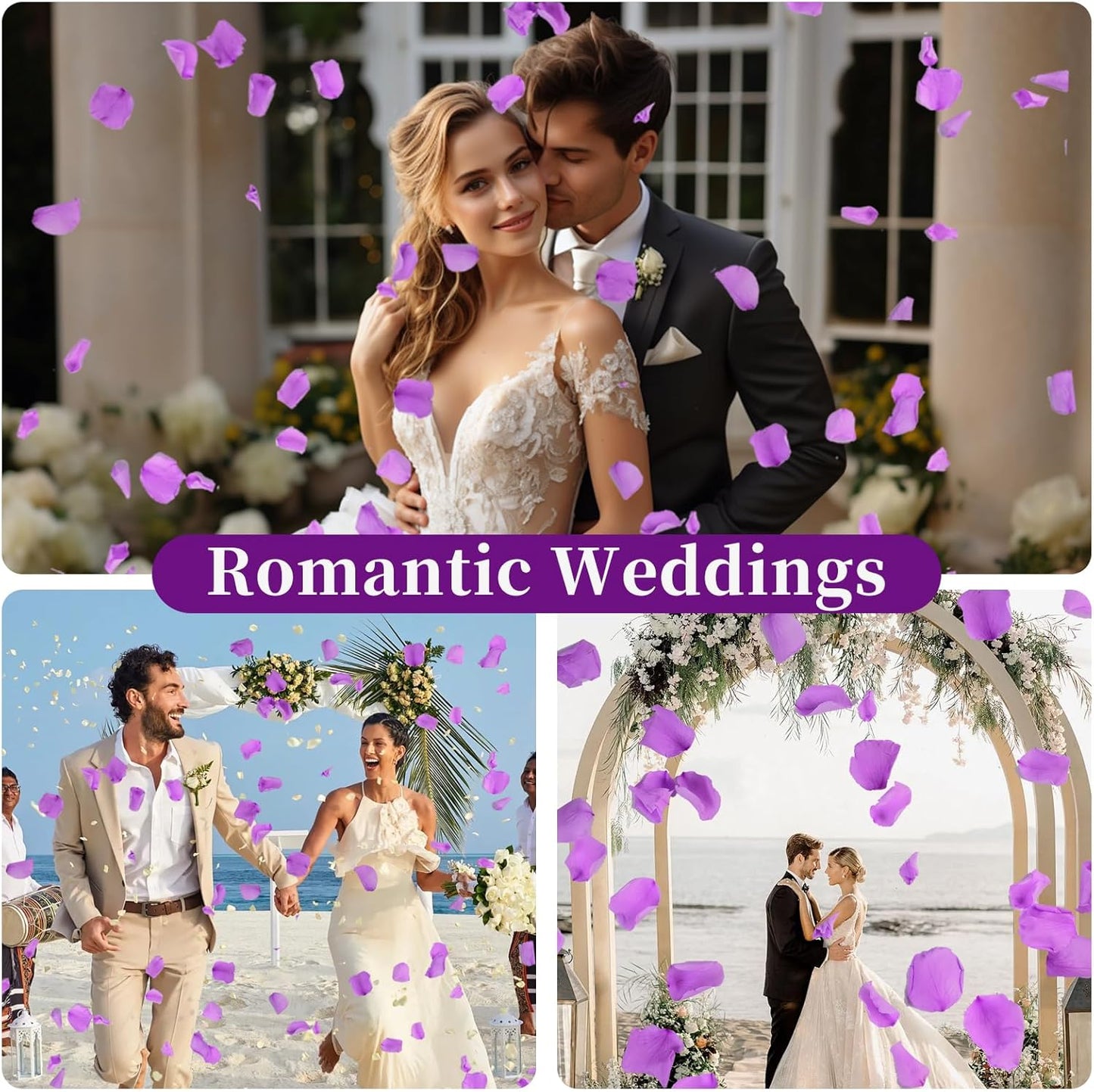 180 PCS Real Purple Rose Petals for Wedding, 1.76oz Dried Flower Petal for Flower Girl to Throw, Romantic Night Shower Party Proposal Centerpiece Table Decor